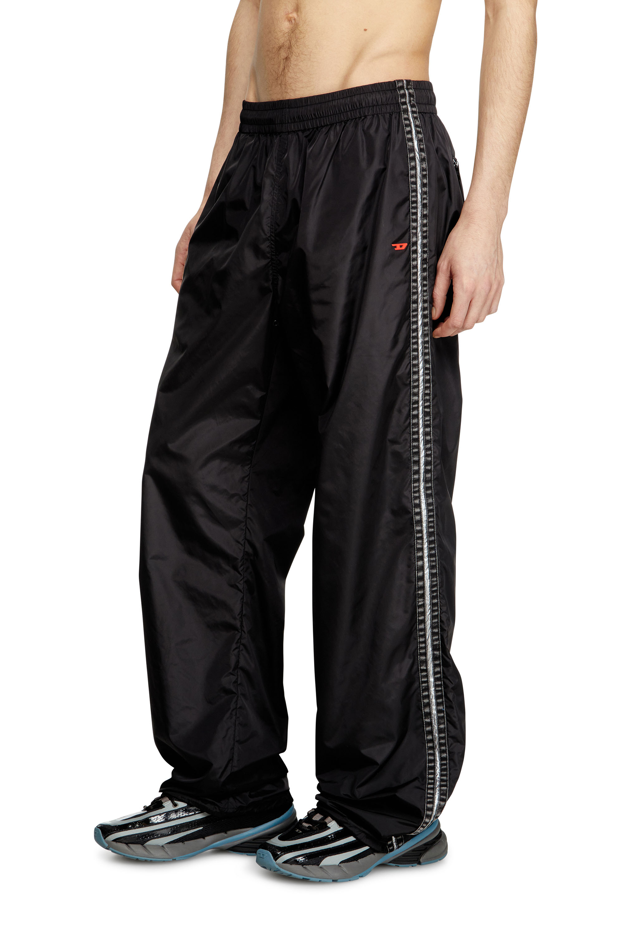 Diesel - P-CARON, Man's Nylon track pants with side bands in Black - 1