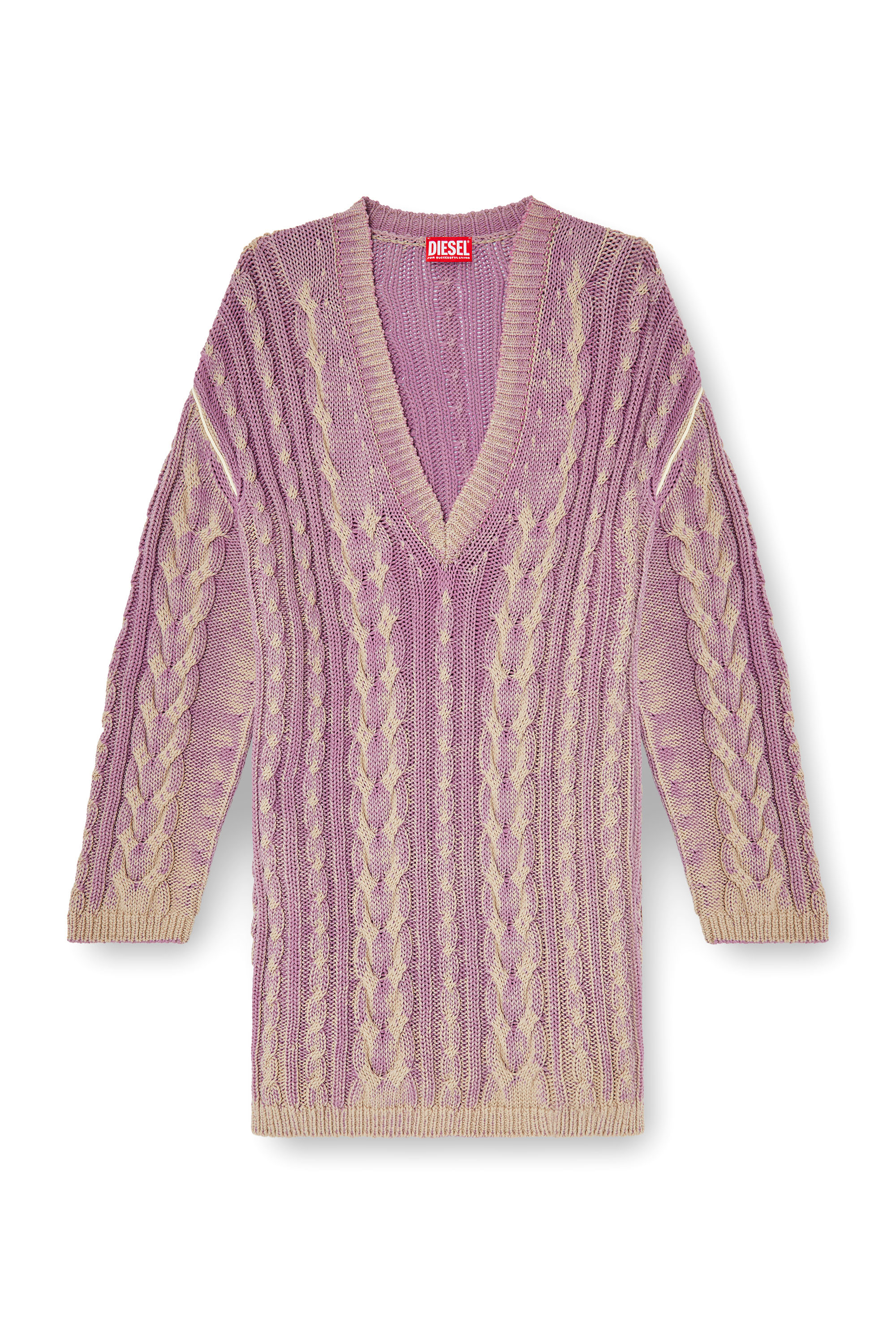 Diesel - M-ELGA, Woman's Short sweater dress in cable knit in Lilac - 1