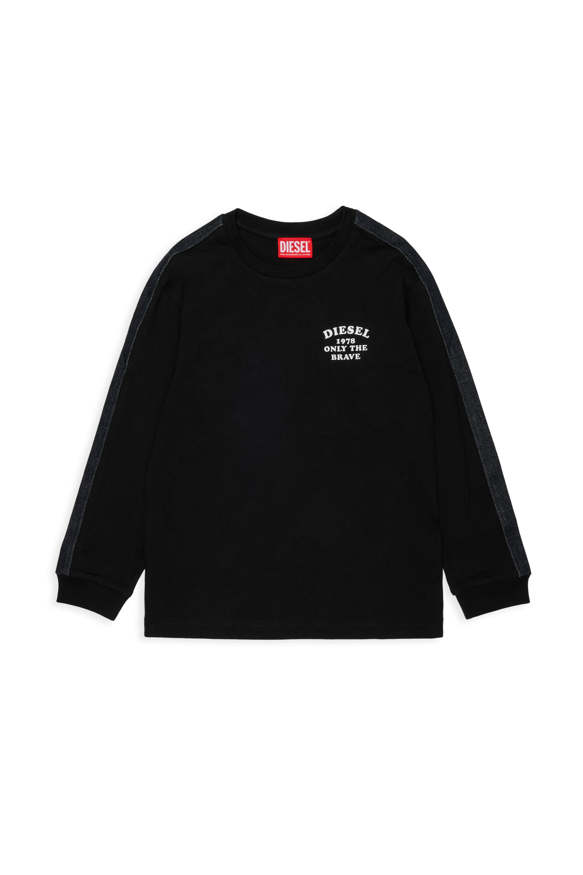 Diesel - TEAN OVER, Man's Long-sleeve T-shirt with logo and contrast bands in Black - 1