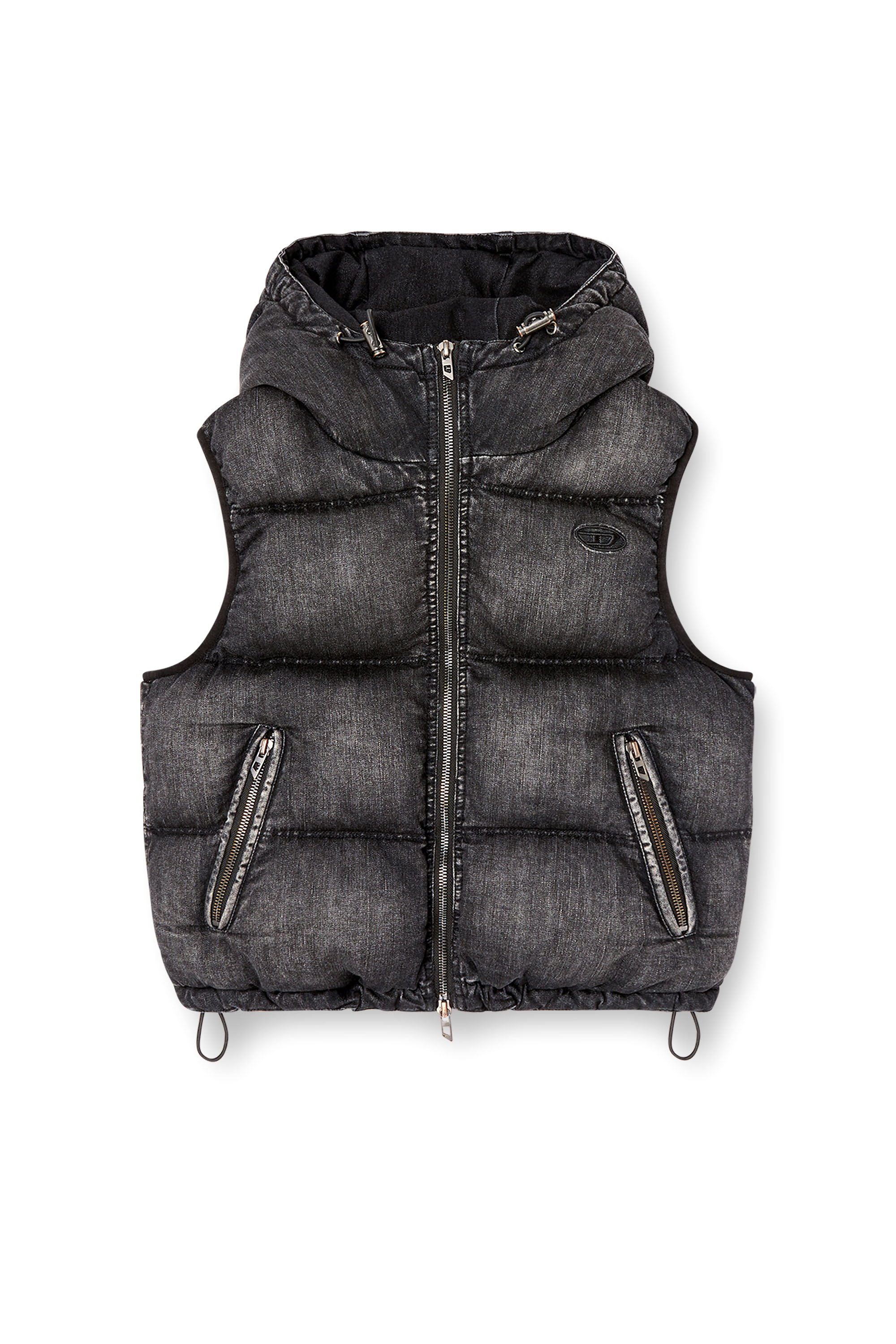 Diesel - W-HOPPER, Woman's Hooded puffer vest in faded denim in Black - 2
