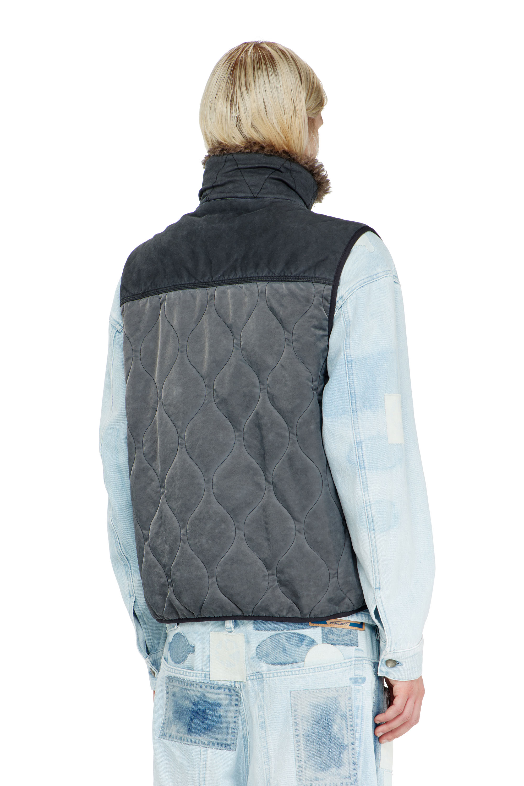 Diesel - J-ALVAR, Man's Quilted vest with fluffy neck lining in Dark grey - 4