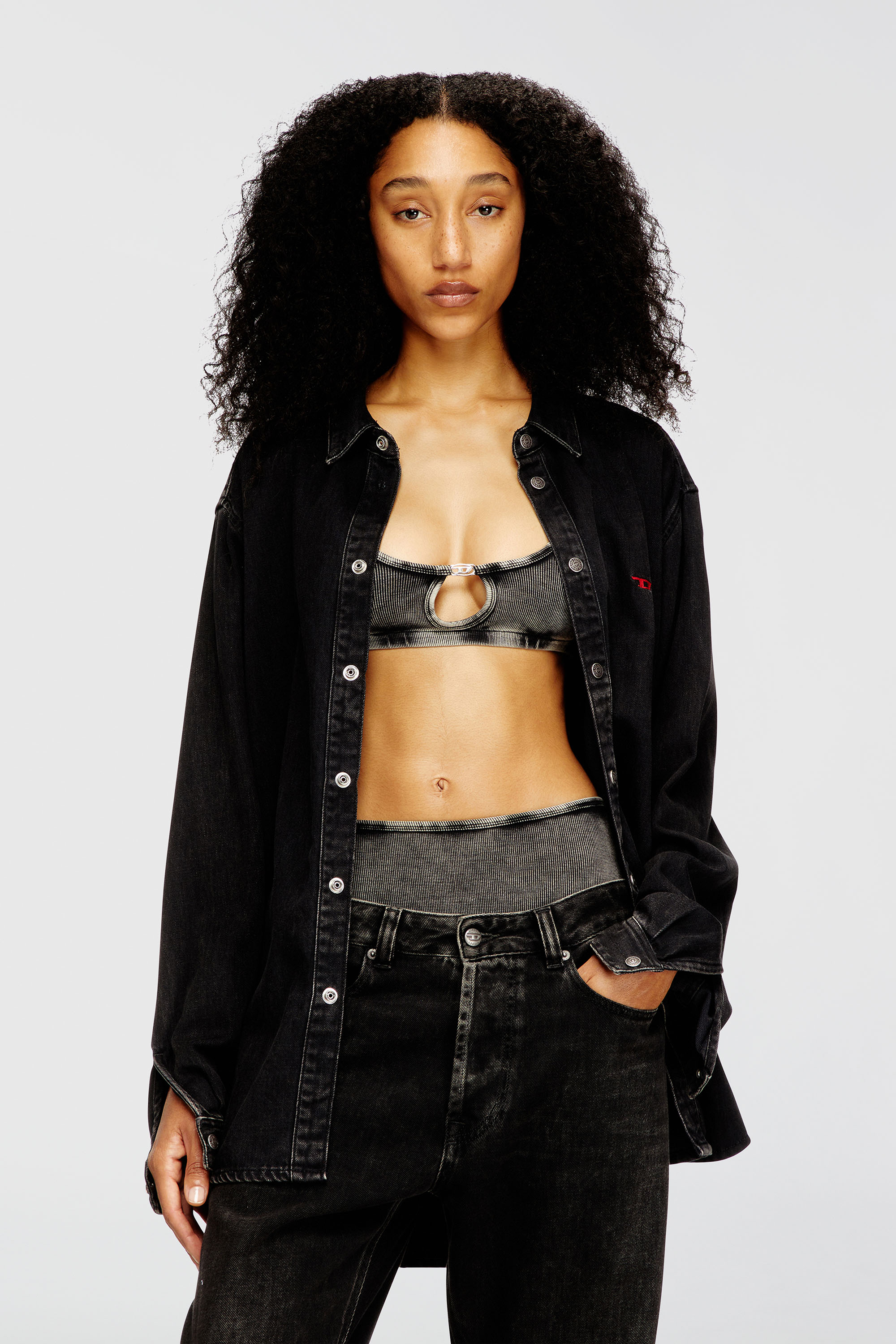 Diesel - FLORENCE-DNM, Woman's Bralette cotton rib with jewel Oval D in Grey - 5
