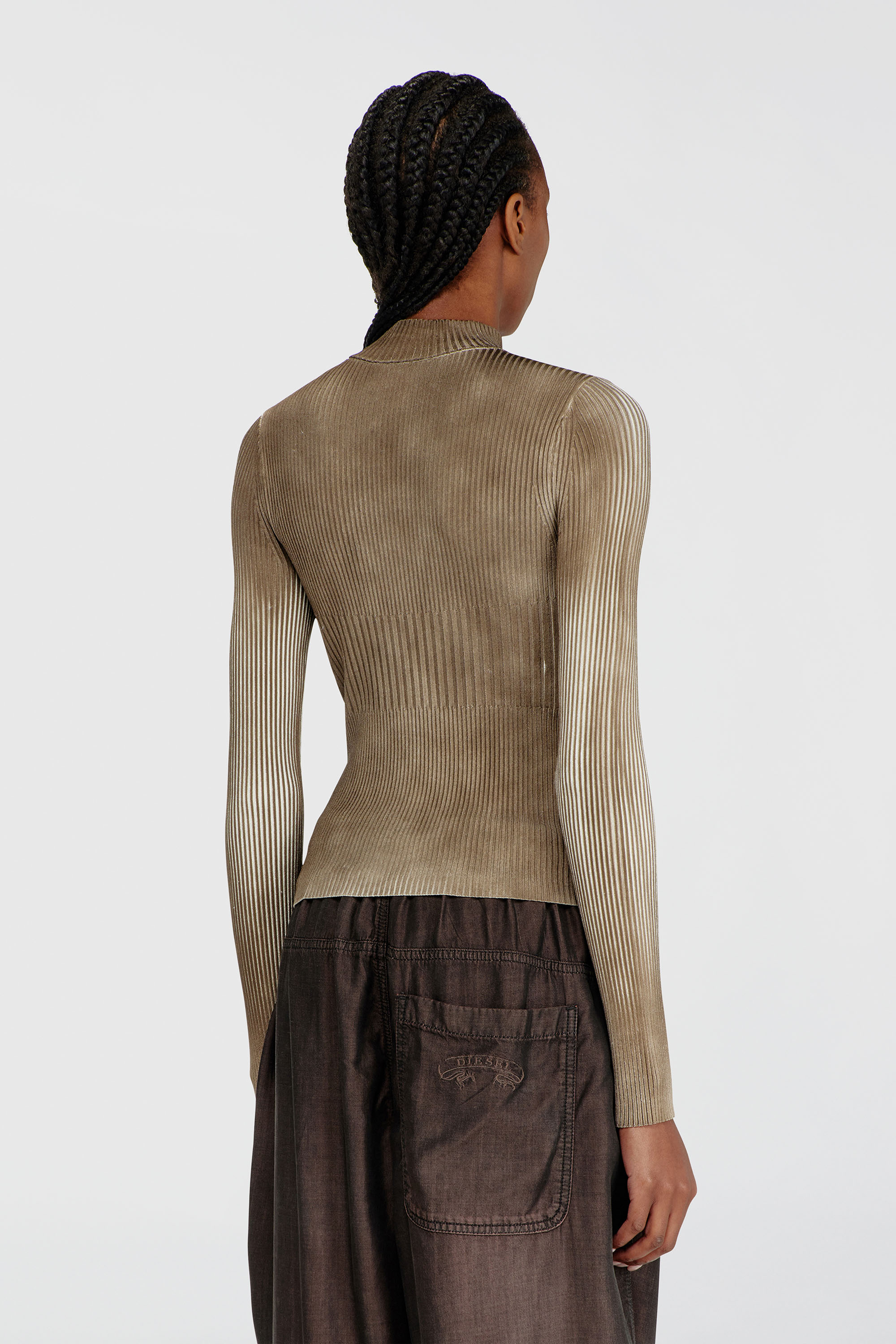 Diesel - M-SARMA, Woman's Ribbed zip cardigan with contrast bands in Red/Brown - 4