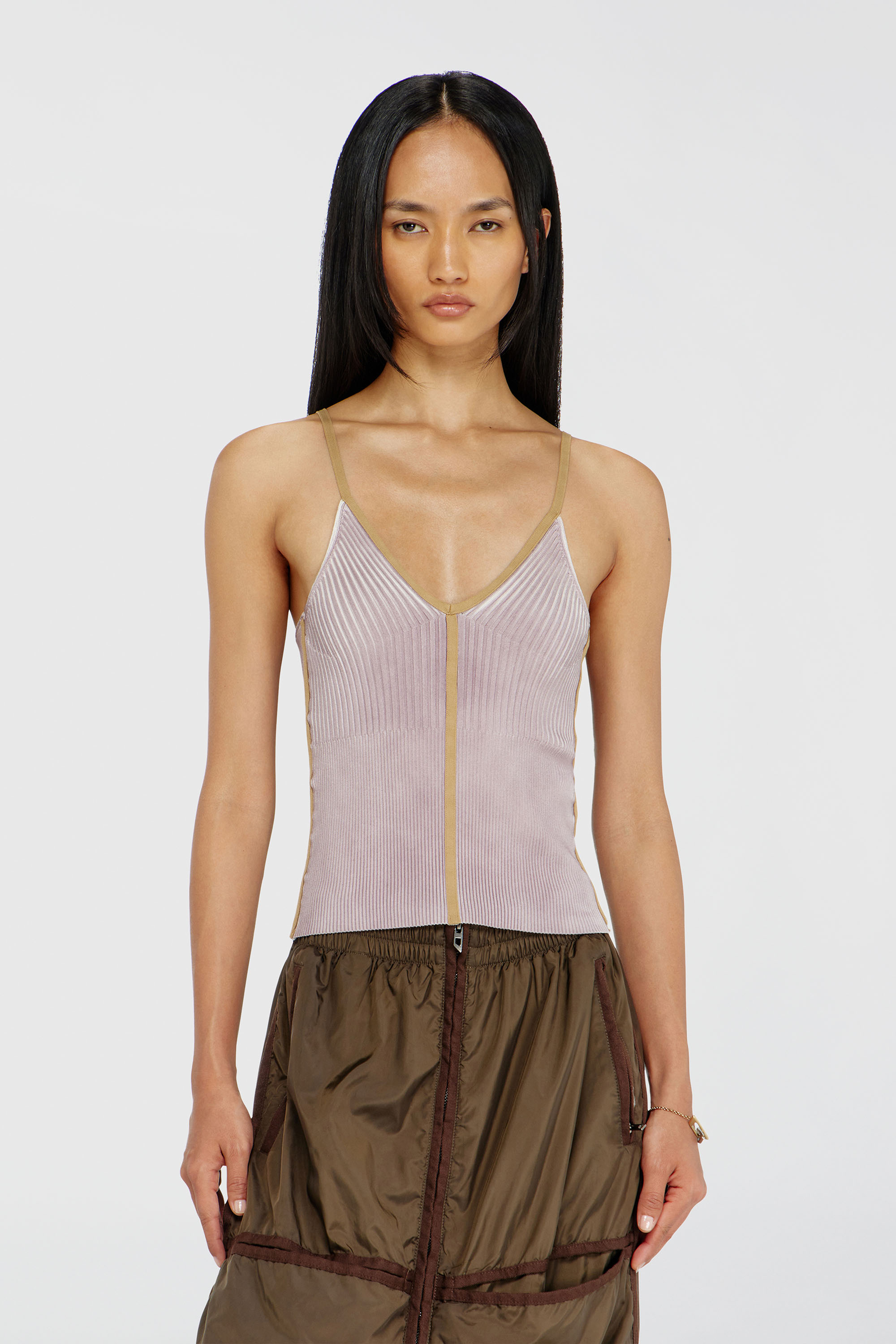 Diesel - M-SARMITE, Woman's Rib-knit cami top with contrast bands in Lilac - 3