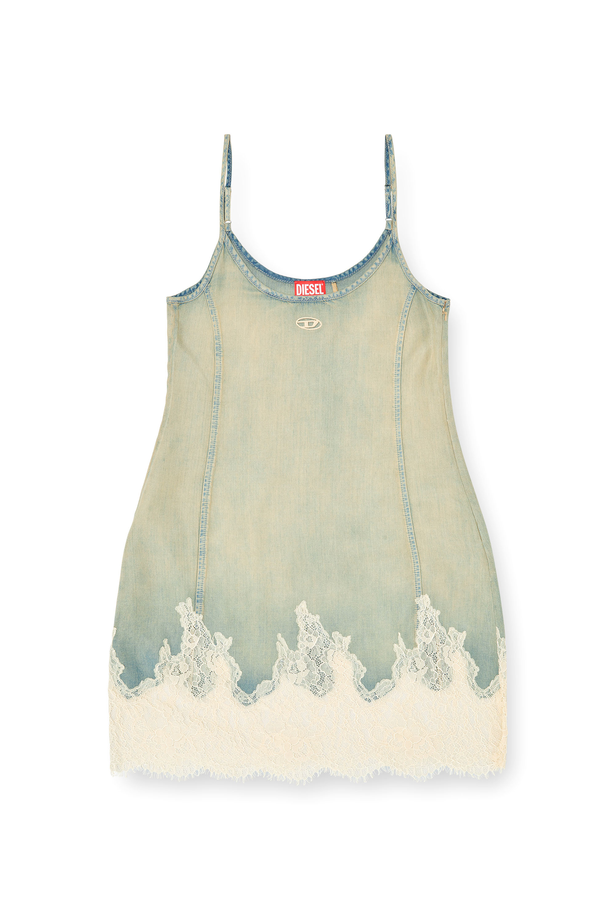 Diesel - DE-ODRY-S, Woman's Mini dress in lace denim in Blue/White - 3