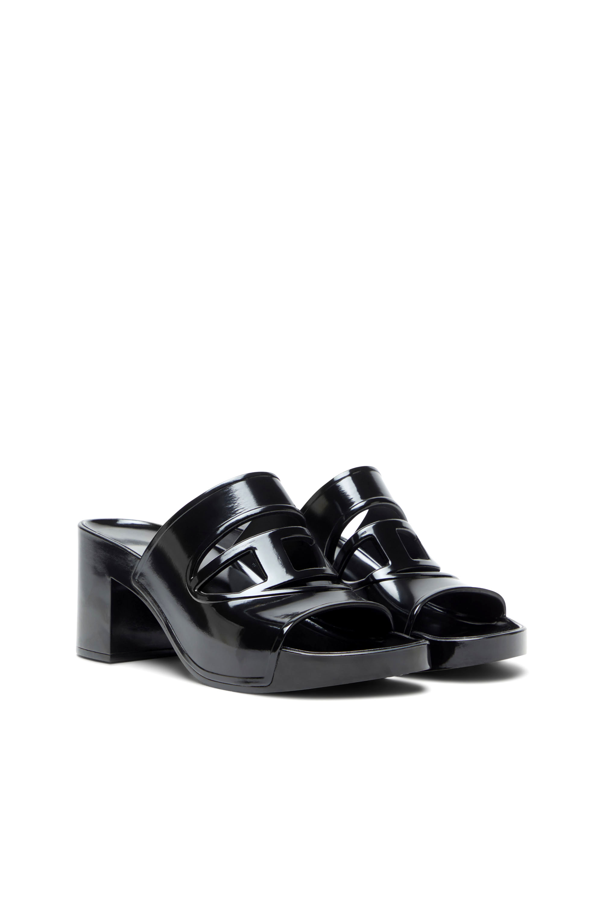 Diesel - SA-BONNIE, Woman's Heeled rubber slides with cut-out logo in Black - 2