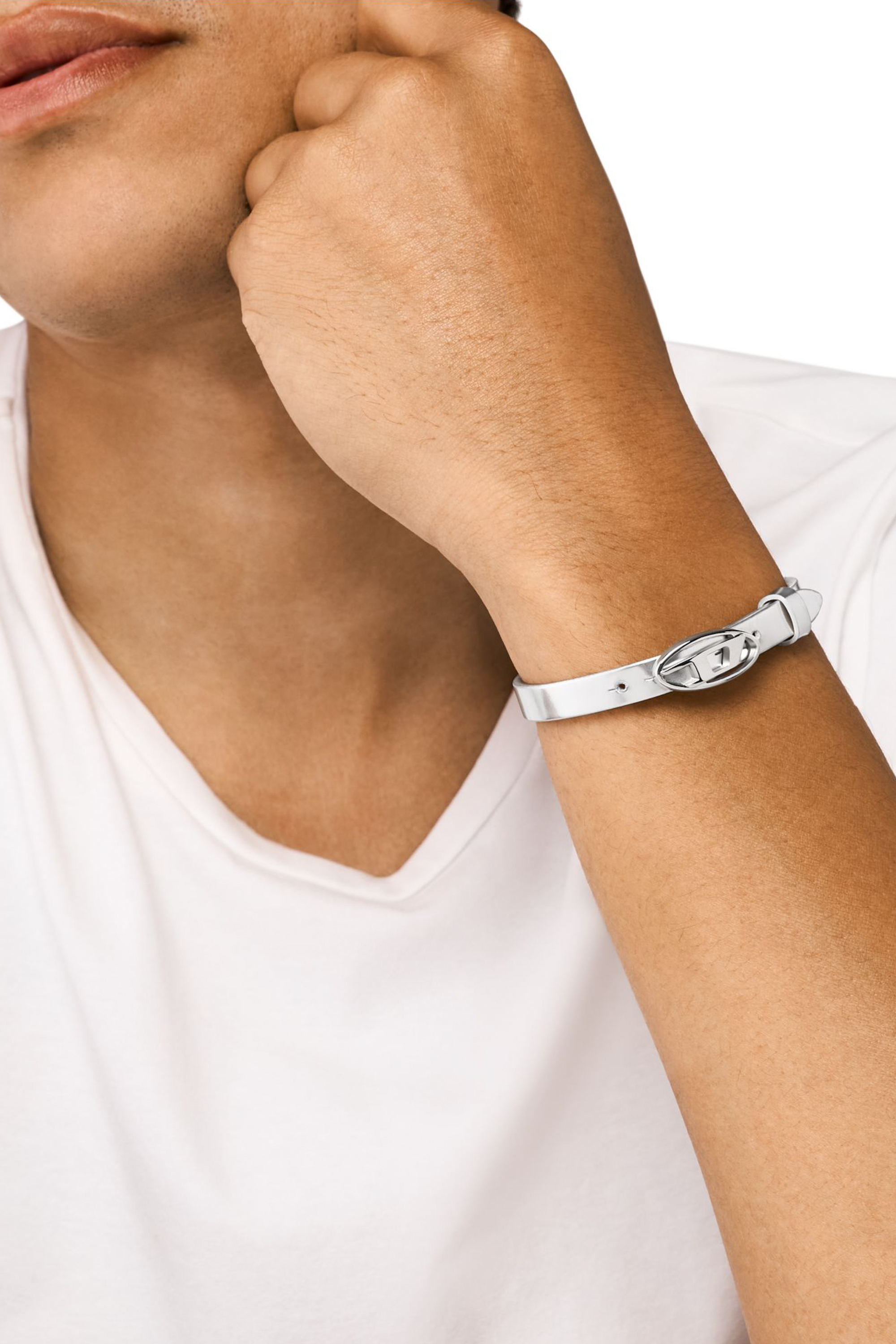 Diesel - DX1518040, Unisex's Silver Leather Stackable Bracelet in Silver - 3