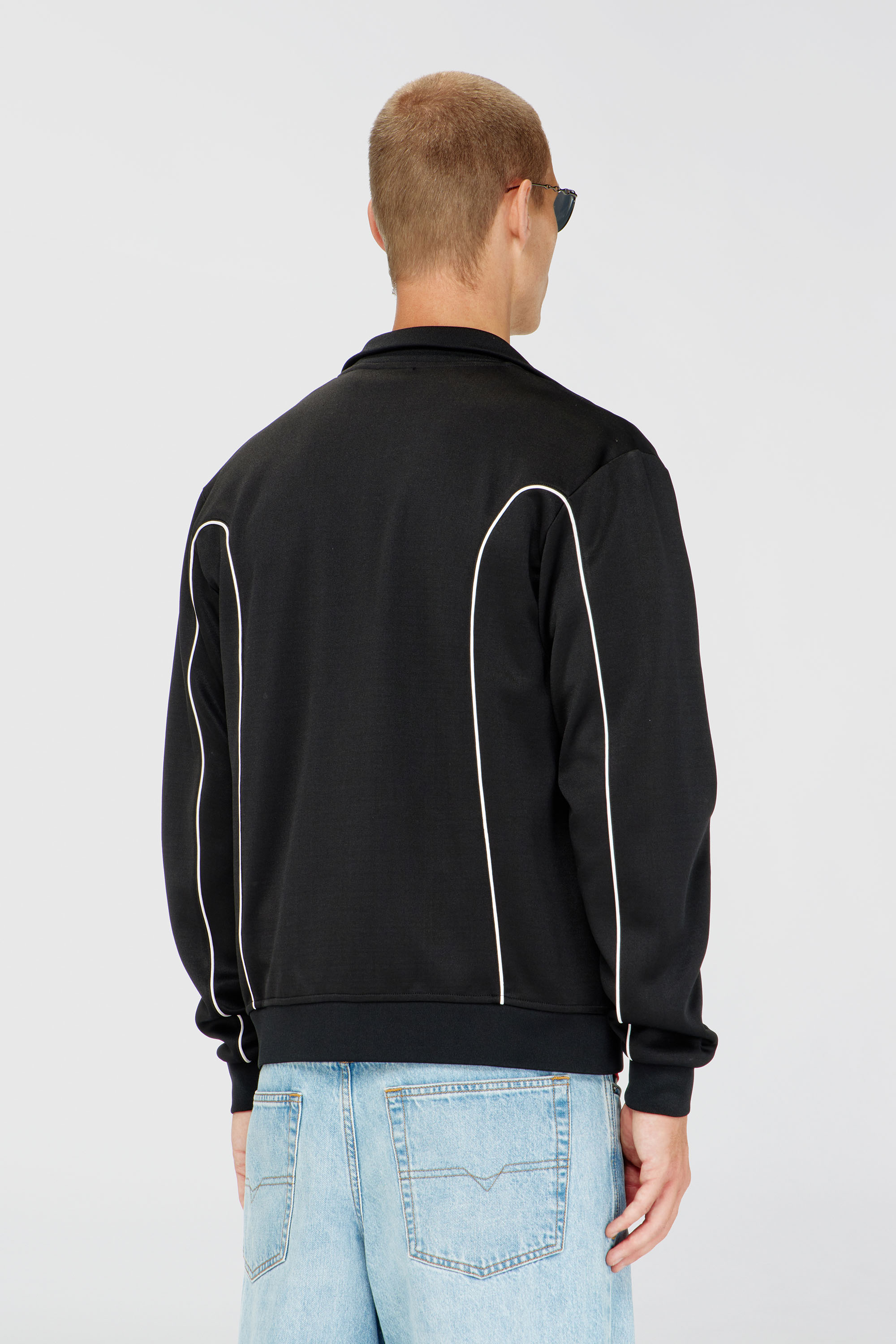 Diesel - S-LOCKING-DO, Man's Sweat fabric track jacket with contrast piping in Black - 4