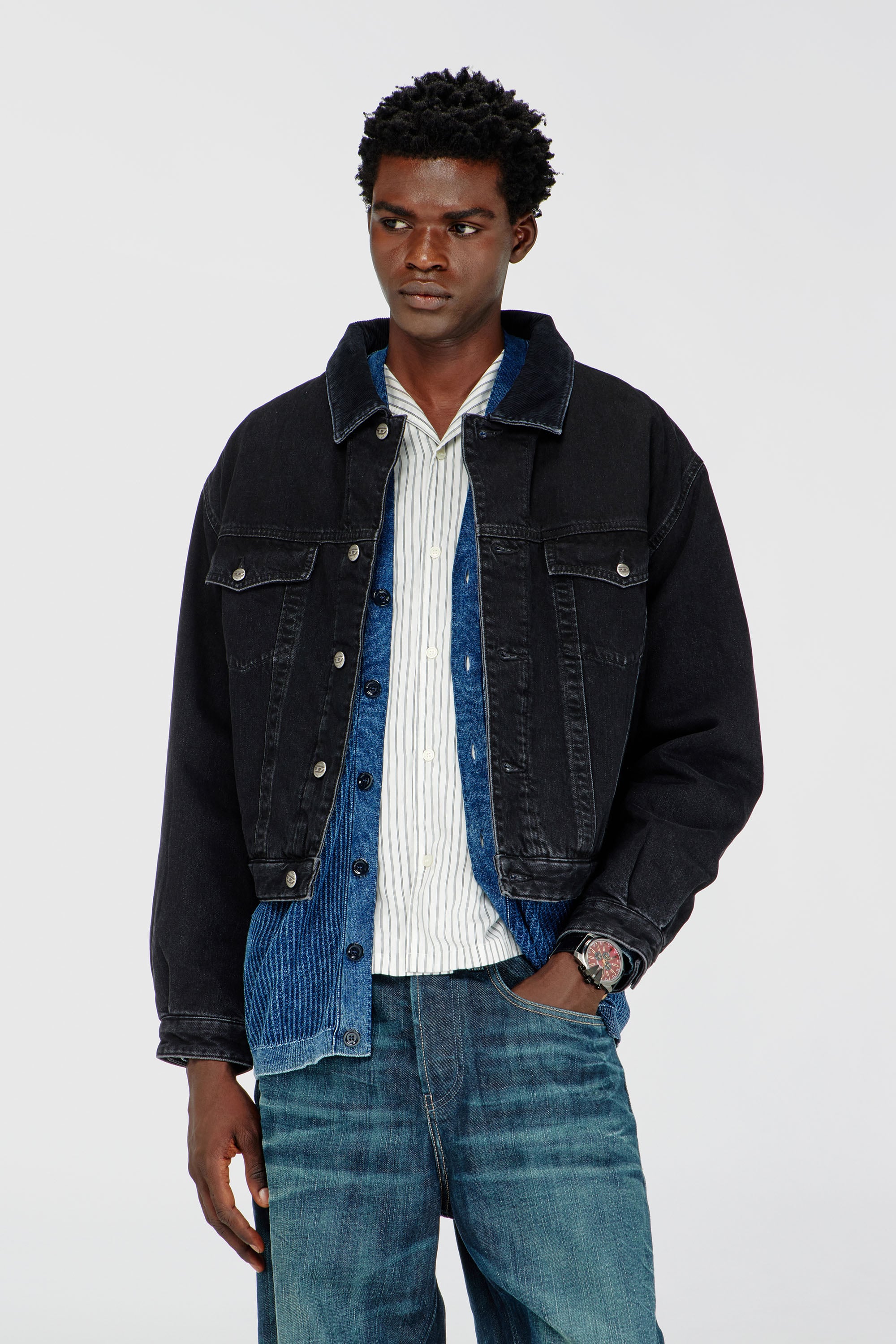 Diesel - D-RANGER-T, Unisex's Padded trucker jacket in denim in Black - 2