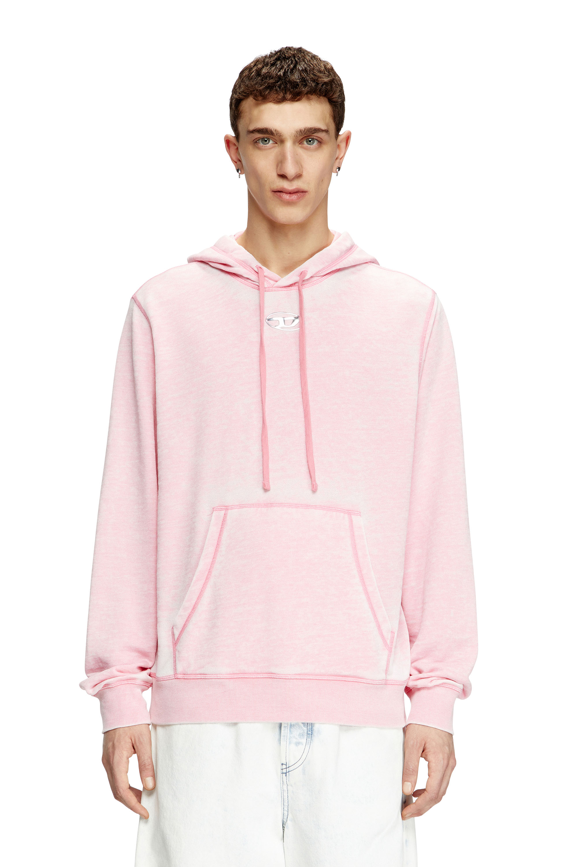 Diesel - S-GINN-HOOD-PAK, Man's Burnout hoodie with metal-look logo in Pink - 3