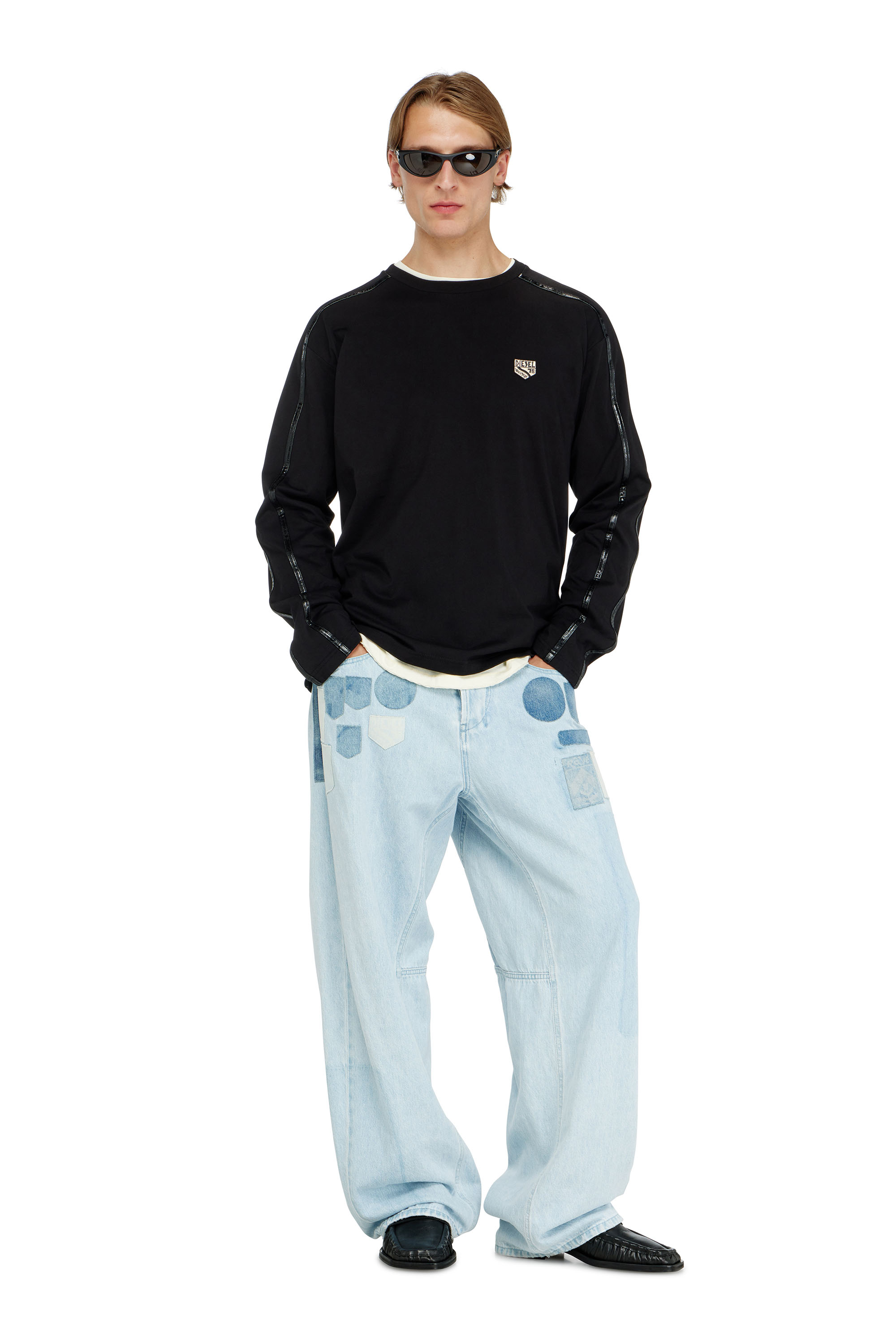 Diesel - T-NORM-LS-FL, Man's Long-sleeve T-shirt with tonal trims in Black - 2