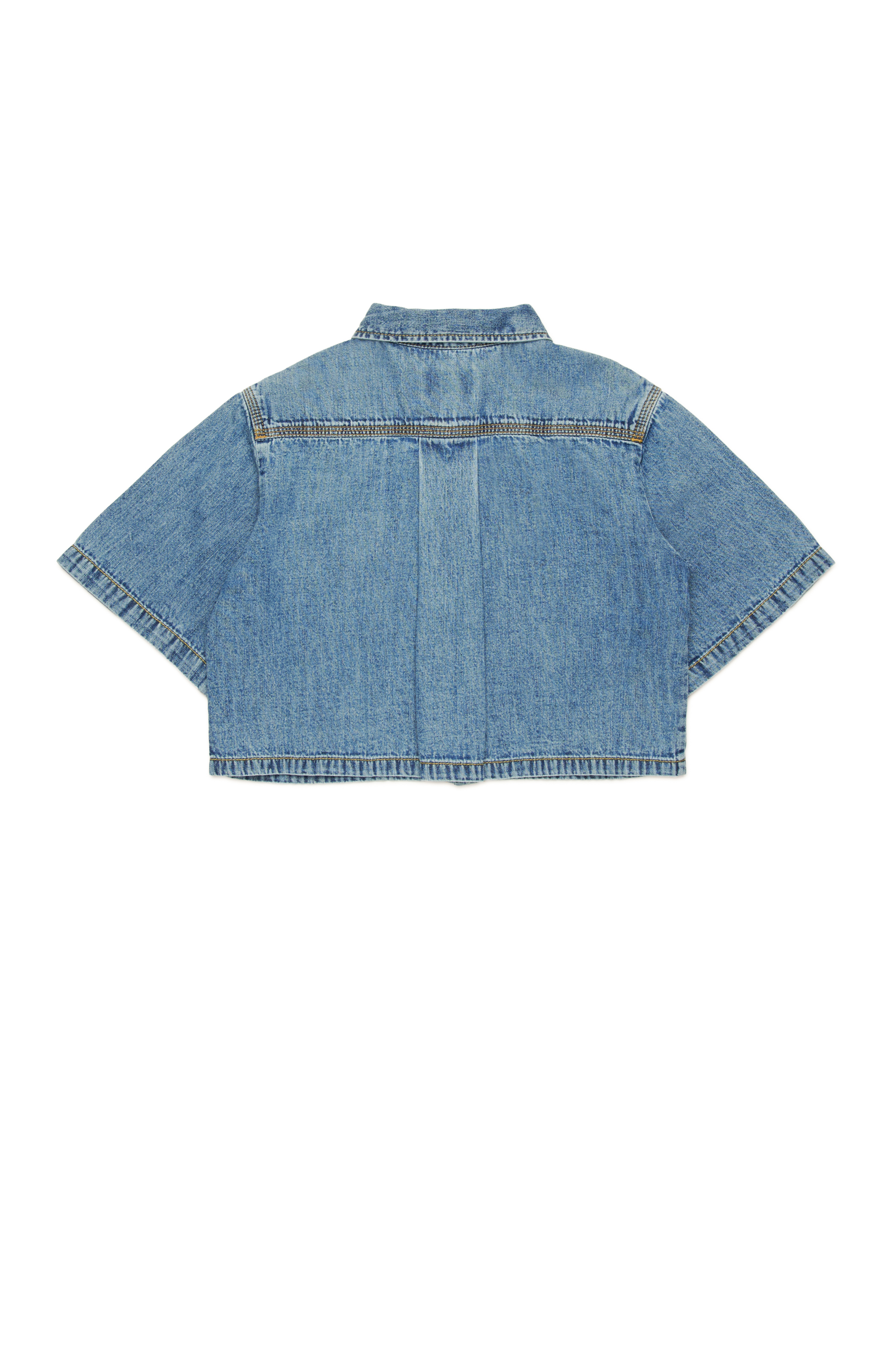 Diesel - CINNIX, Woman's Cropped denim shirt with logo collar in Medium blue - 2