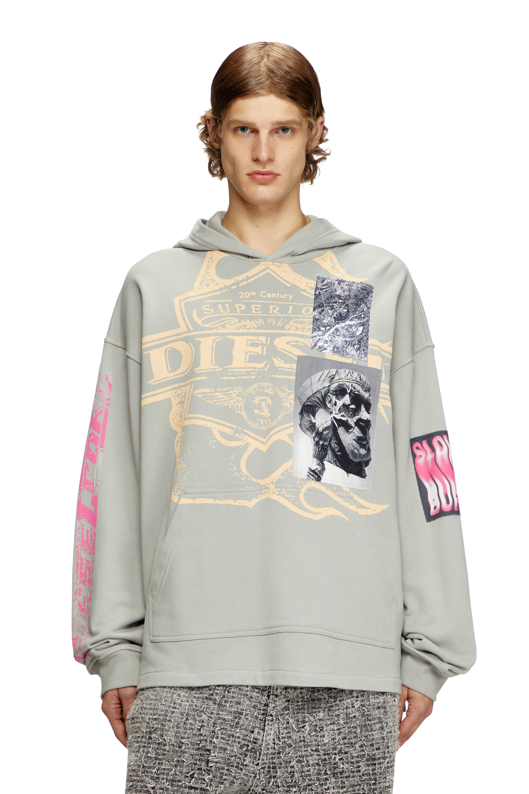 Diesel - S-BAXT-HOOD-R1, Man's Hoodie with prints and logo patches in Grey - 1