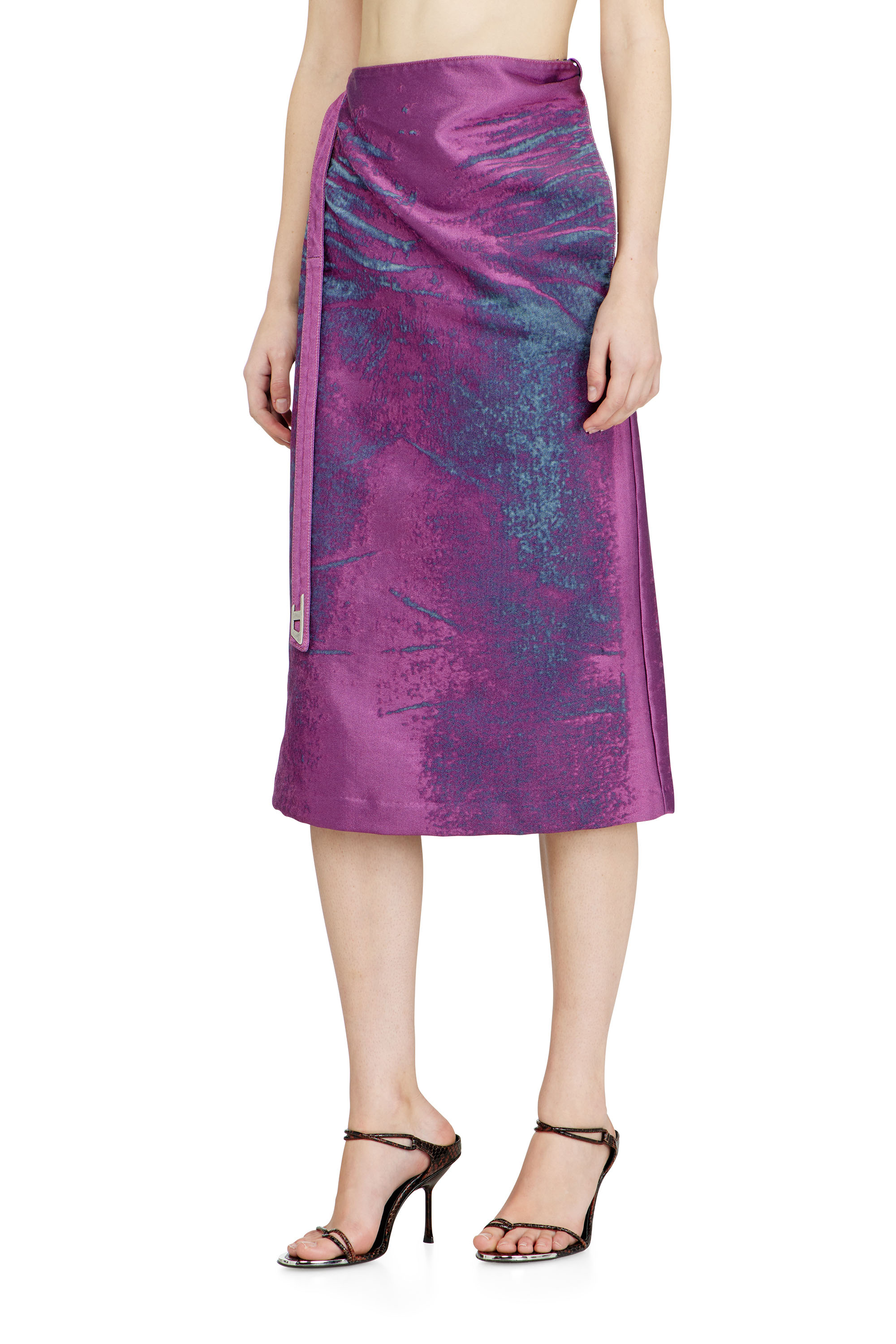 Diesel - DE-SIRA-FSI, Woman's Midi skirt in coloured satin denim in Violet - 1