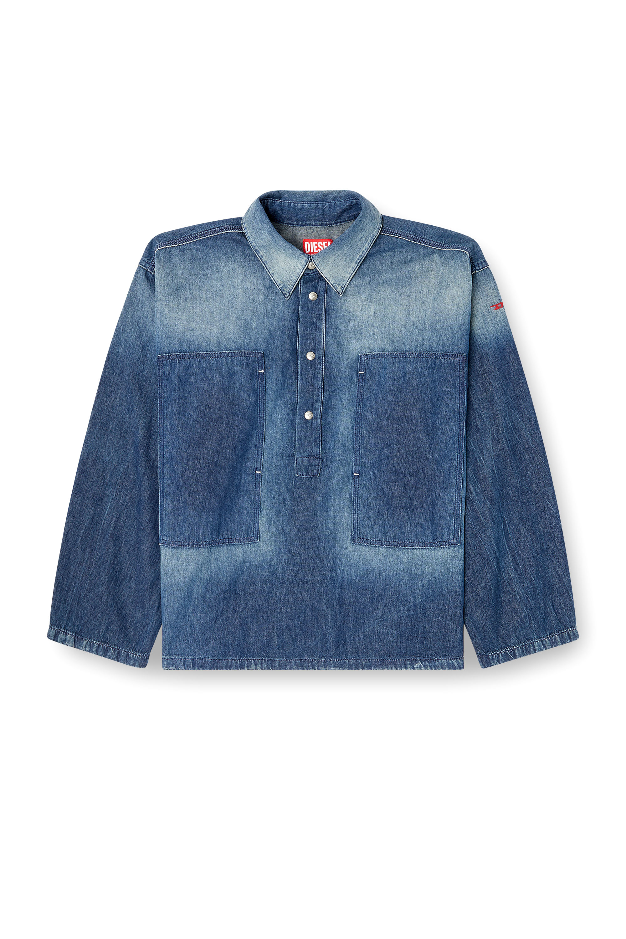 Diesel - DE-PRISS, Woman's Henley top in contrast-effect denim in Medium blue - 2