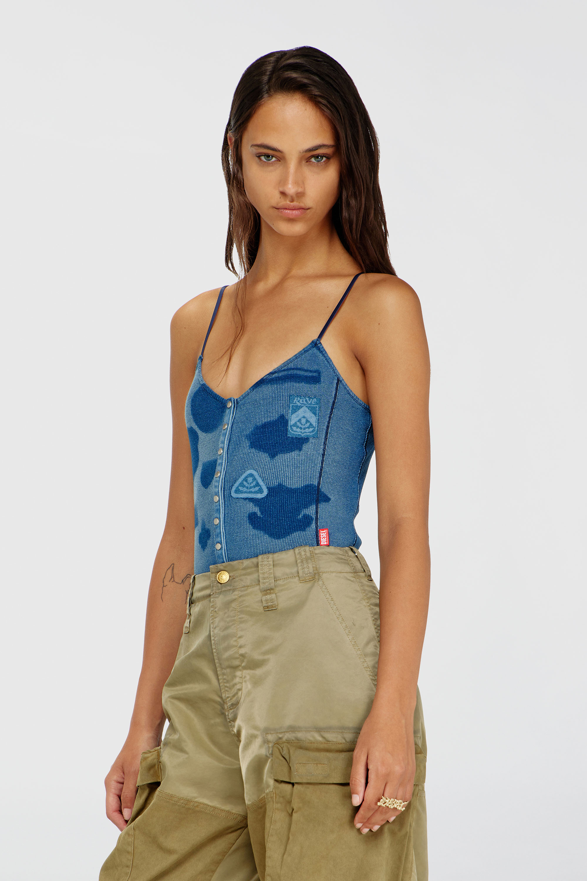Diesel - T-LEY-AA1, Woman's Bodysuit in ribbed jersey with shadow-patch effects in Medium blue - 3