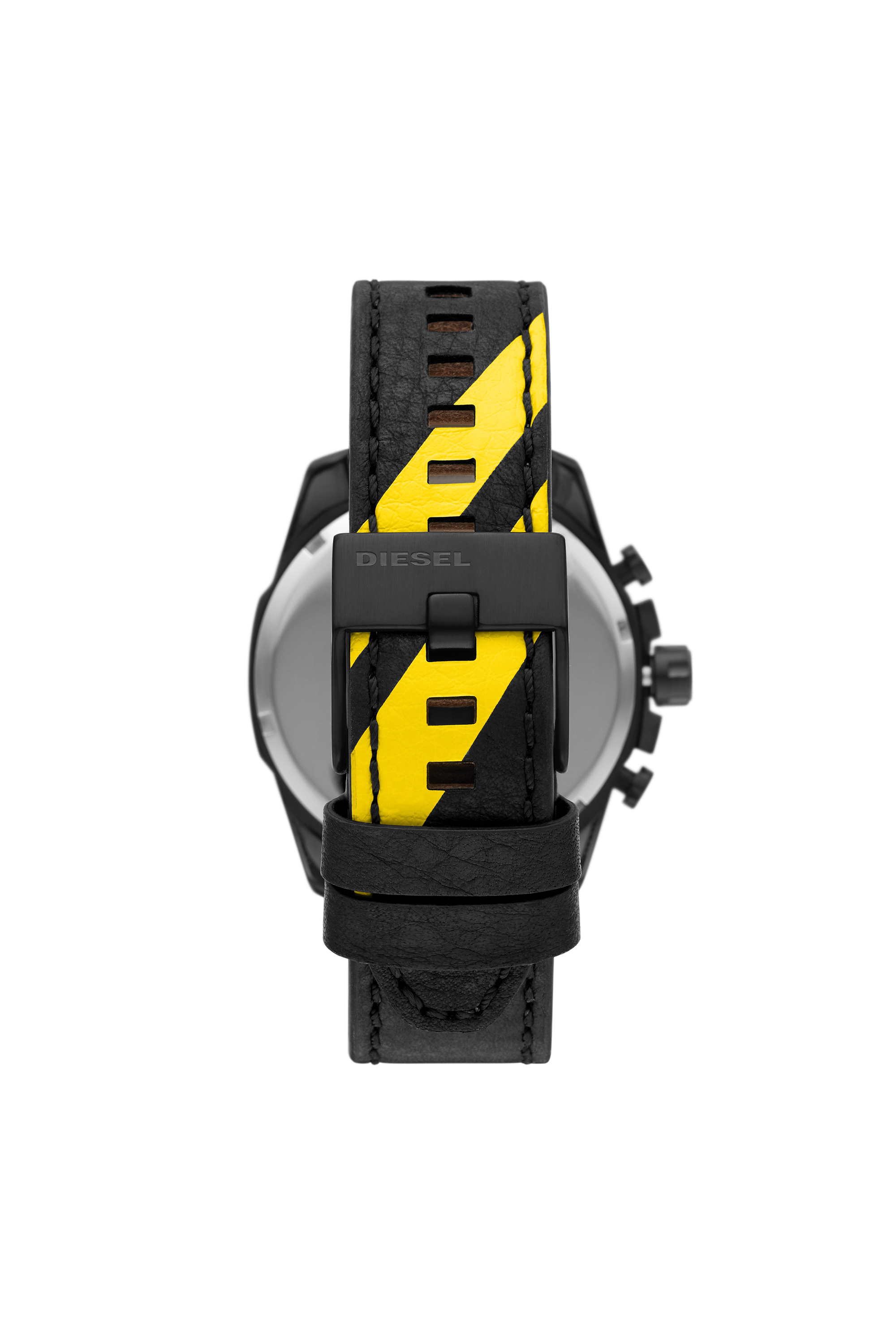 Diesel - DZ4567, Man's Baby Chief chronograph black leather watch in Black/Yellow - 2