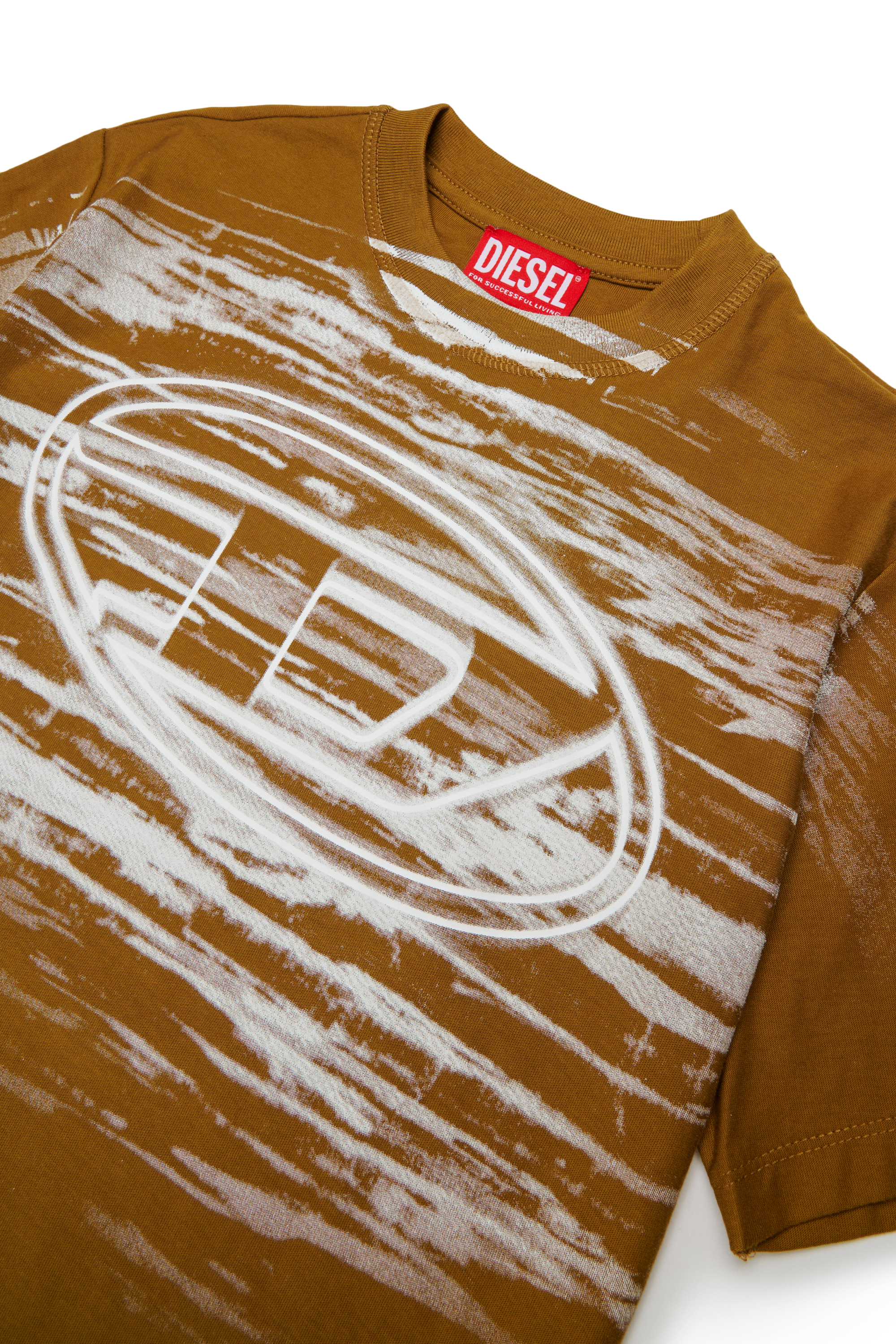 Diesel - TFRIT OVER, Man's T-shirt with Oval D logo and streaky effect in Brown - 3