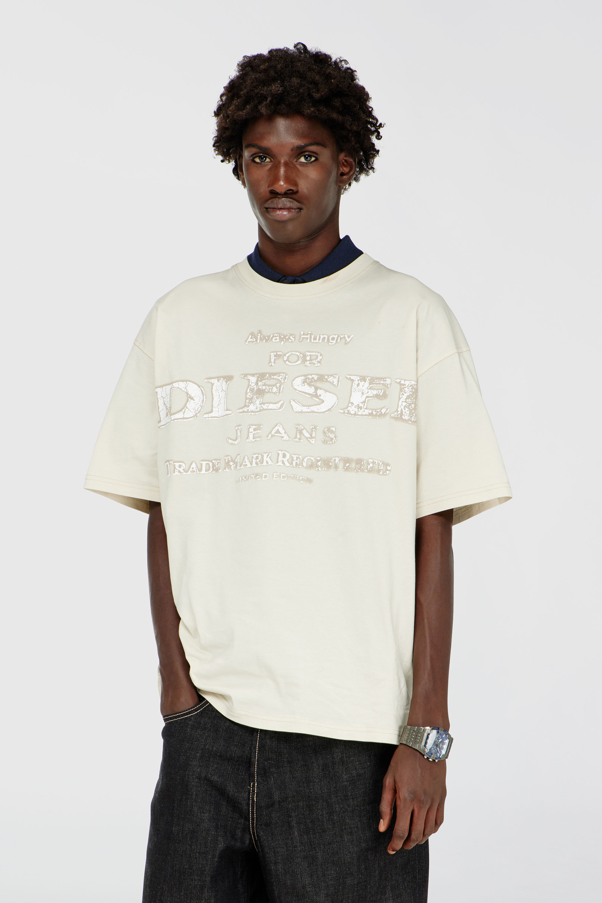 Diesel - T-BOXT-B4, Man's T-shirt with crack-print logo in White - 3