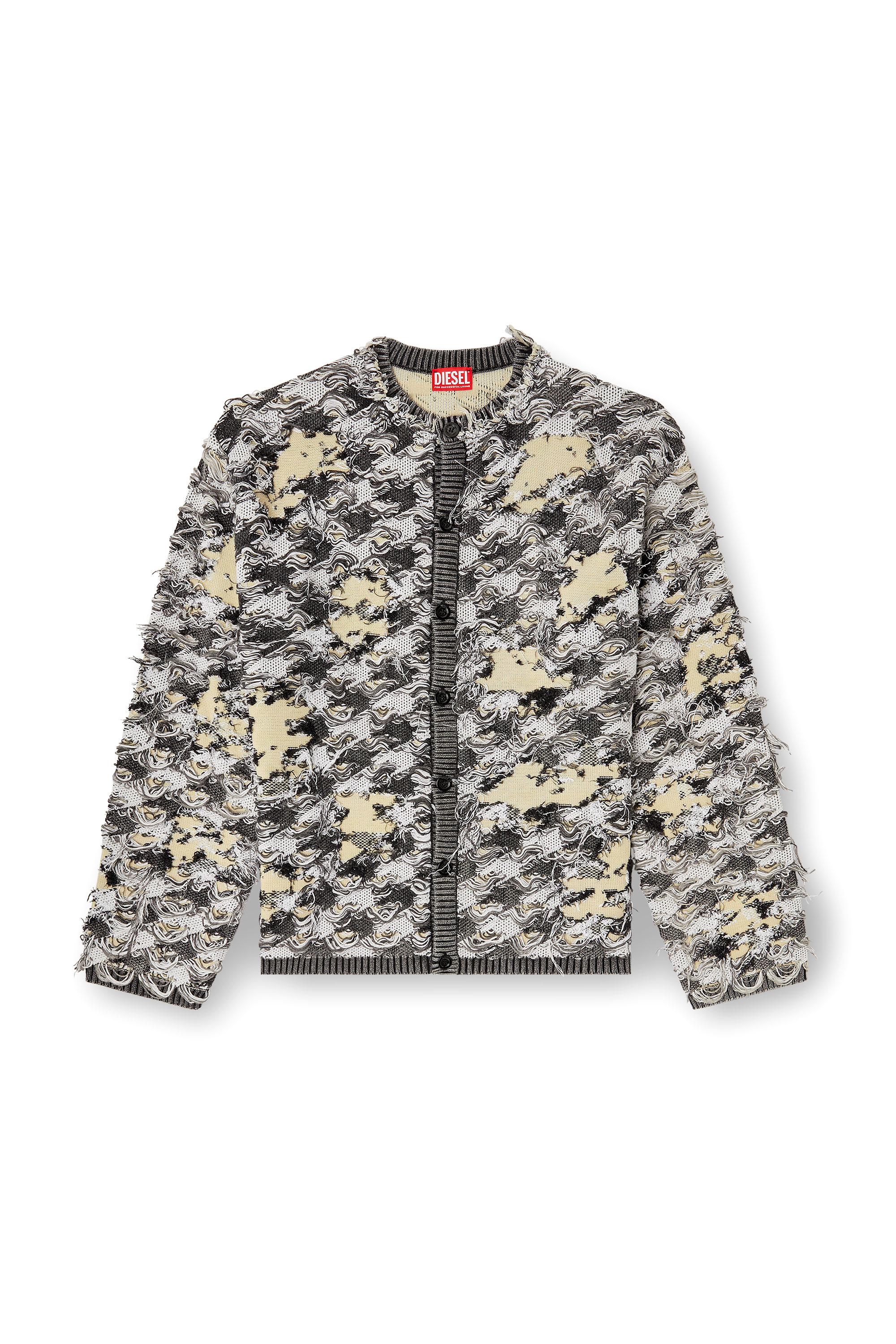Diesel - K-VALBOR, Man's Cardigan in devoré houndstooth jacquard in Grey/White - 3