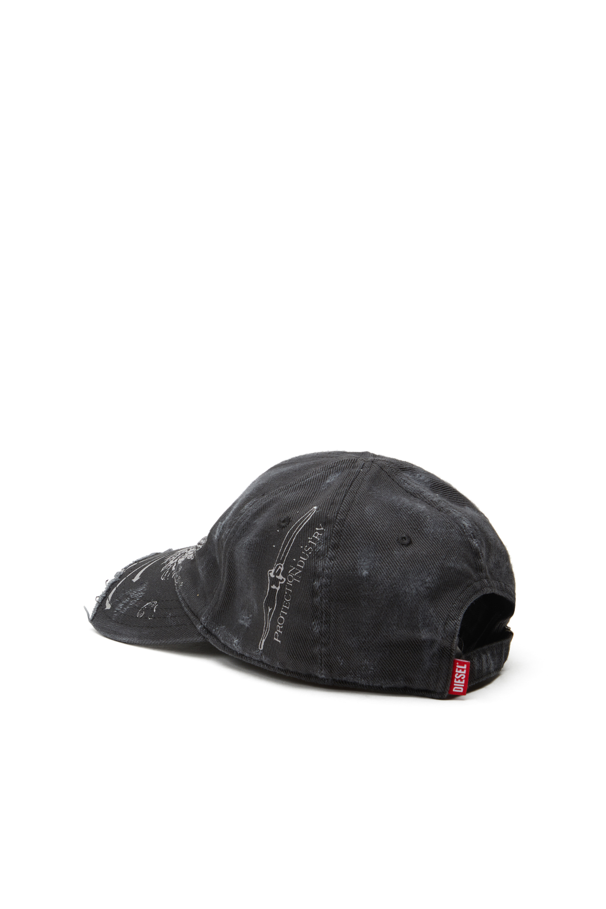 Diesel - C-FENIX, Man's Distressed baseball cap with Phoenix print in Black - 2