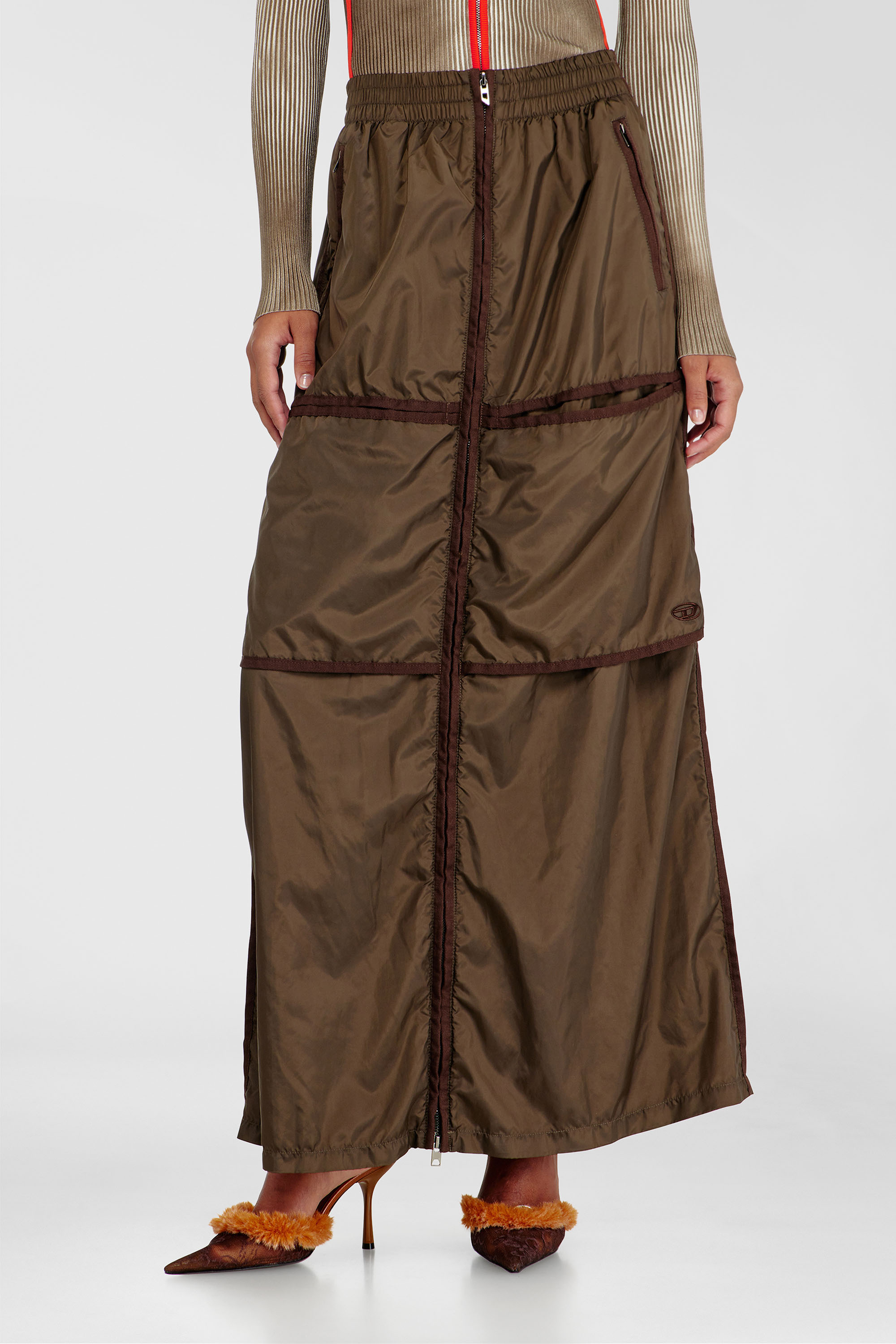 Diesel - O-HYTON, Woman's Windbreaker maxi skirt with front zip in Brown - 3