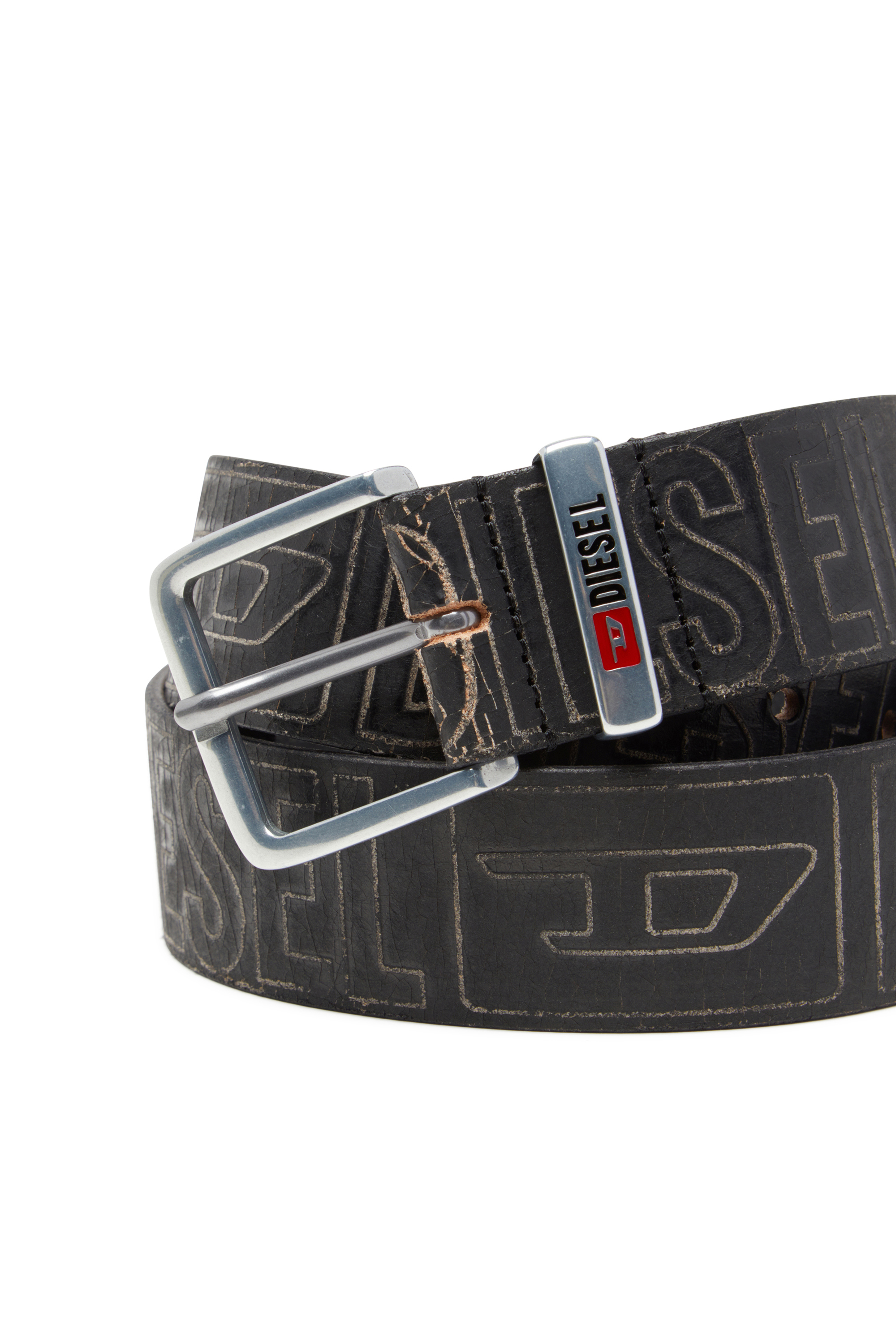 Diesel - B-BISCOTTO OUTLINE, Man's 4 cm leather belt with logo in Black - 3