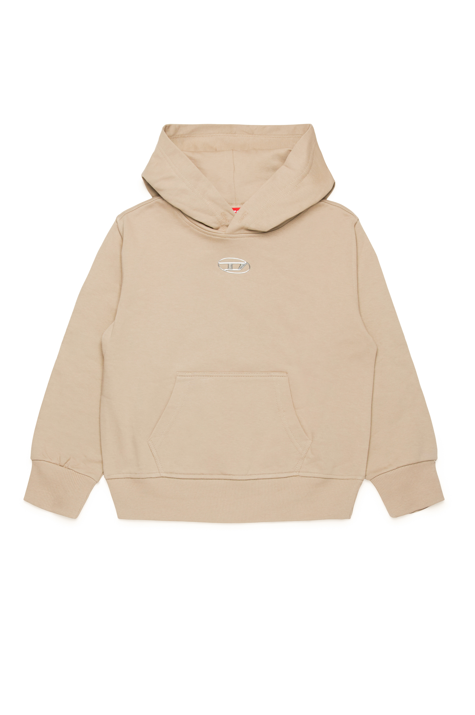 Diesel - SMACSHOODOD OVER, Man's Hoodie with metal-look Oval D logo in Light Brown - 1