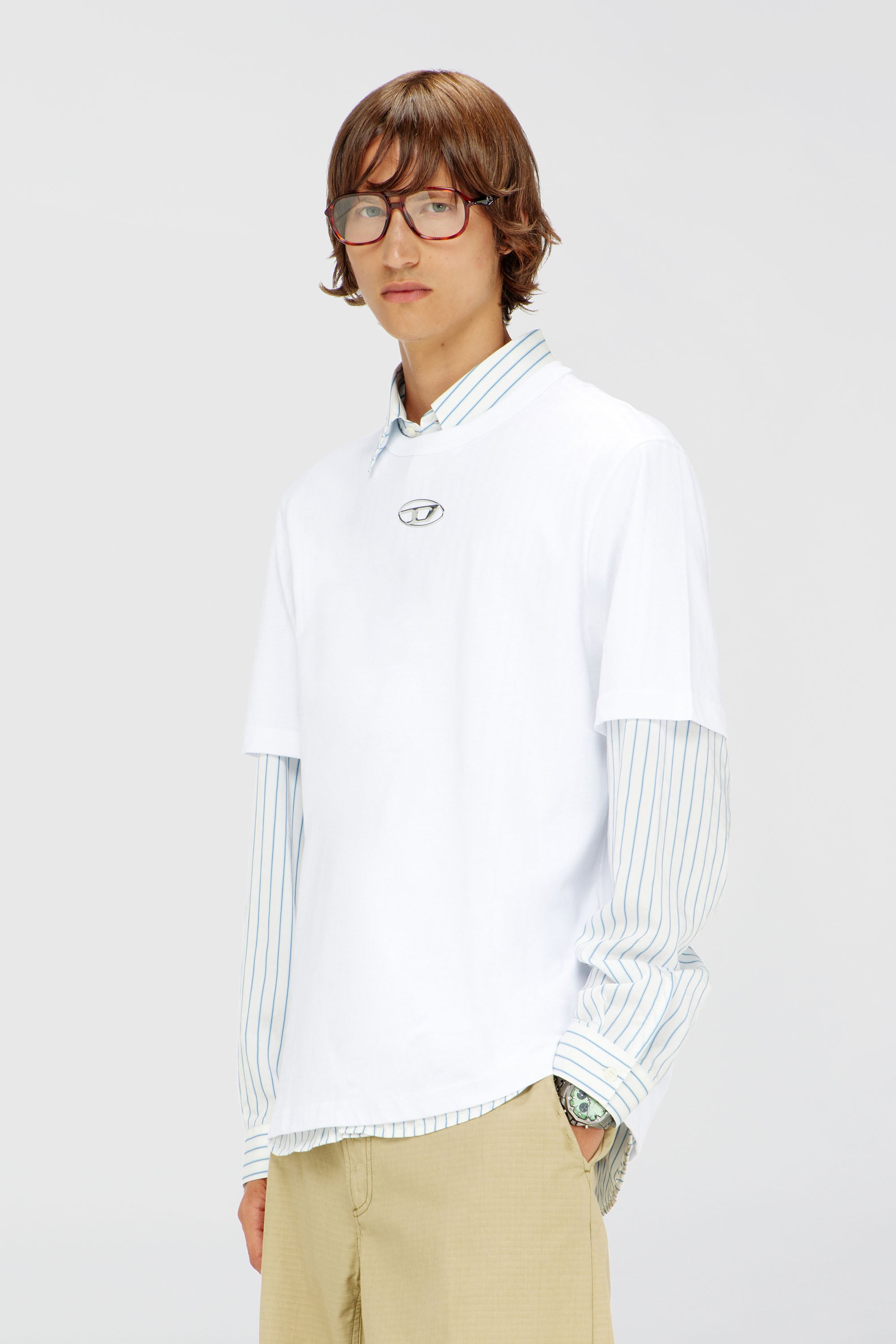 Diesel - T-ADJUST-OD, Man's T-shirt with metallic Oval D in White - 1