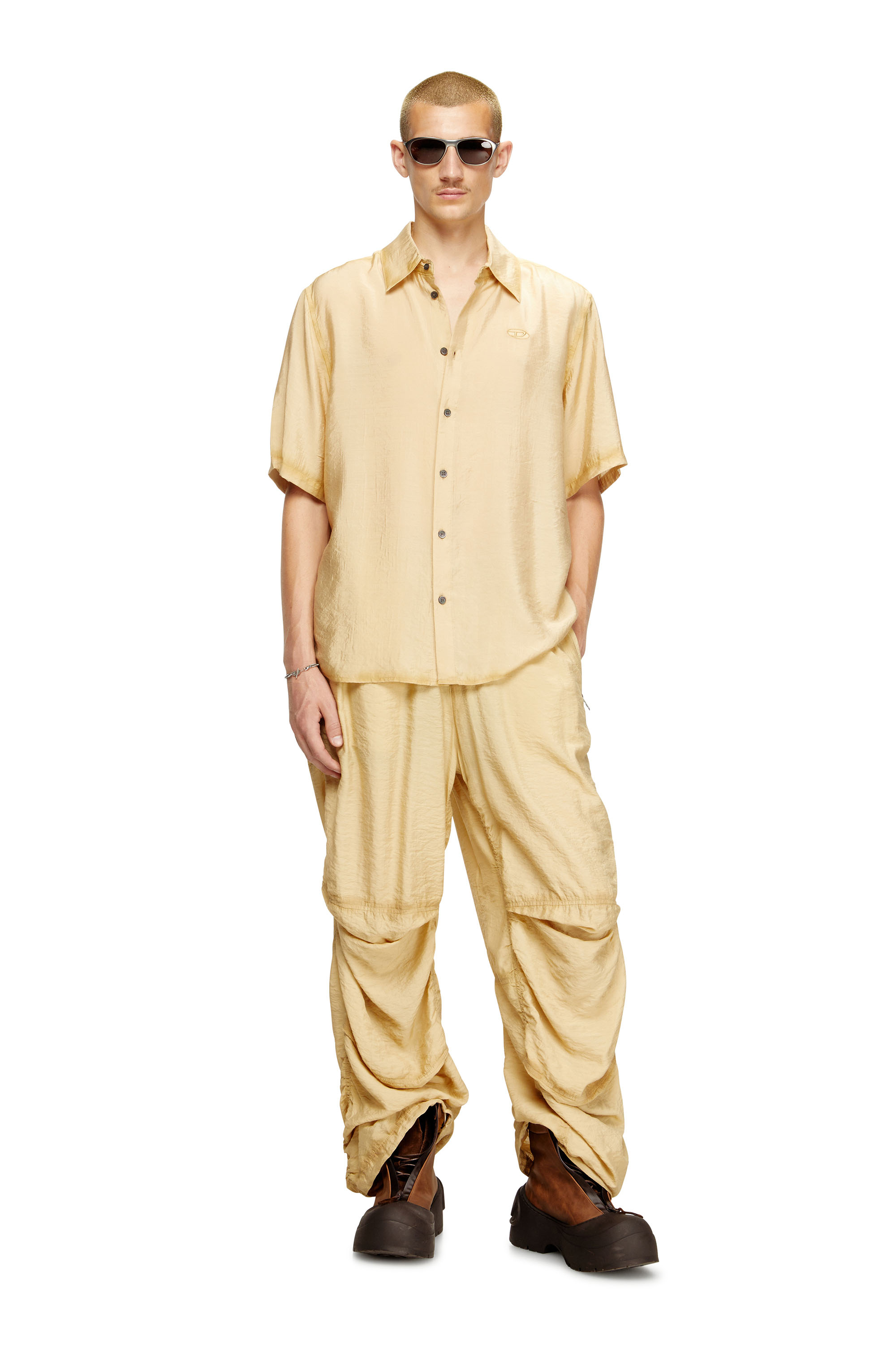 Diesel - S-SIMPLY-SS-LHBA, Man's Shirt in crinkled nylon-viscose in Light Brown - 3