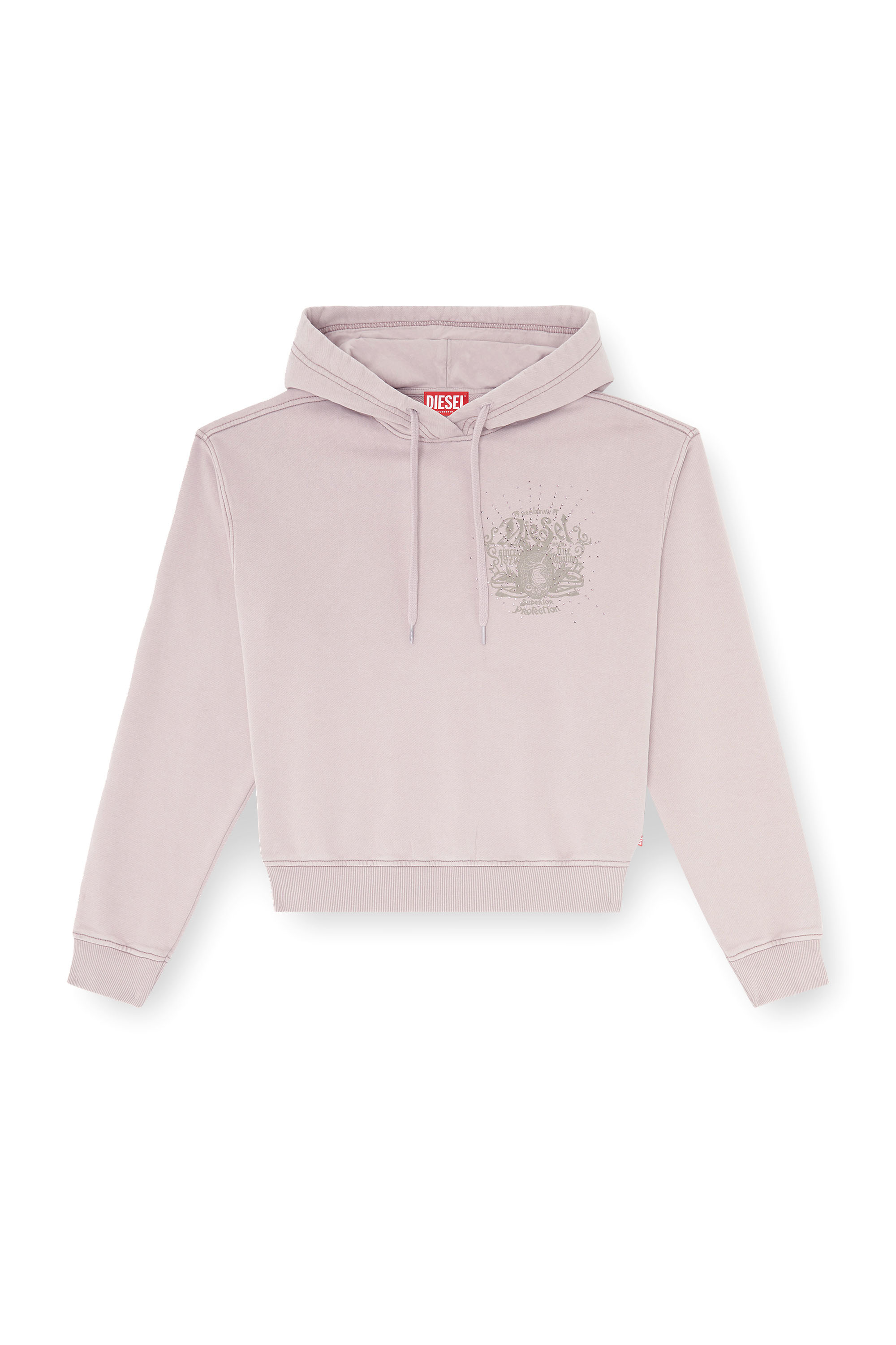 Diesel - F-PHOENY, Woman's Hoodie with prints and rhinestone studs in Lilac - 3