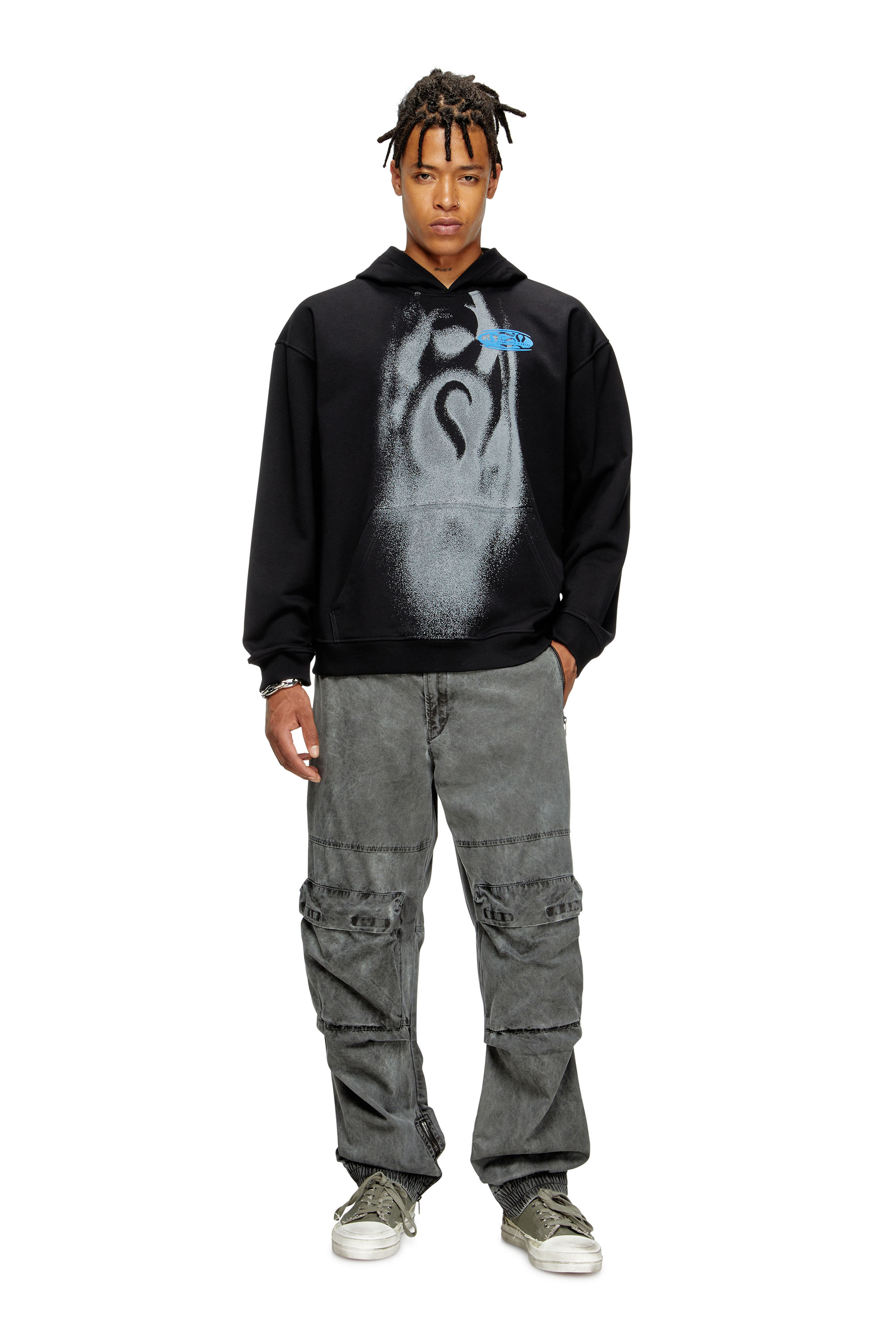 Diesel - S-BOXT-HOOD-T3, Man's Hoodie with spray-effect print in Black - 2