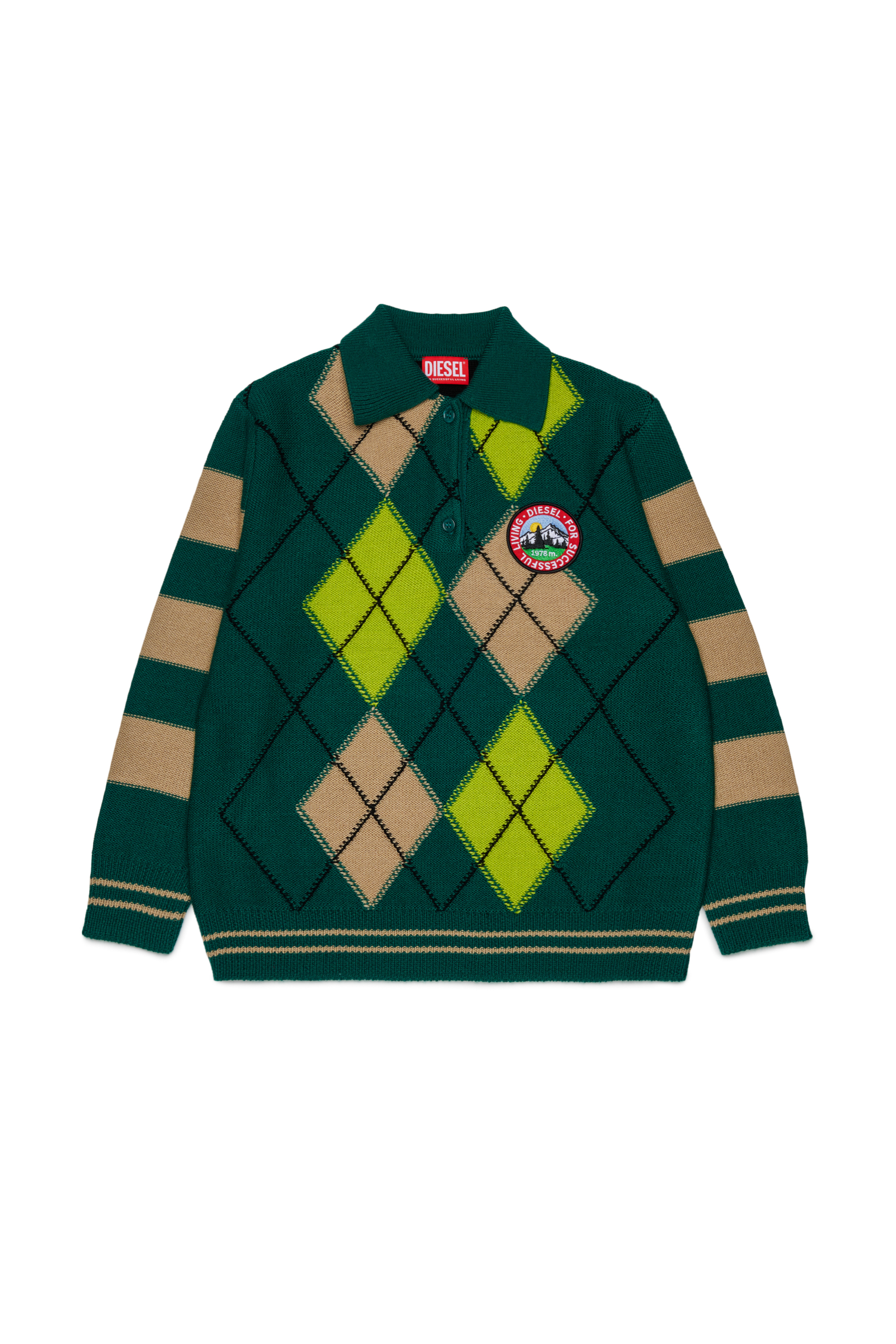 Diesel - KROMBY OVER, Unisex's Wool-blend polo jumper with argyle motif in Green - 1