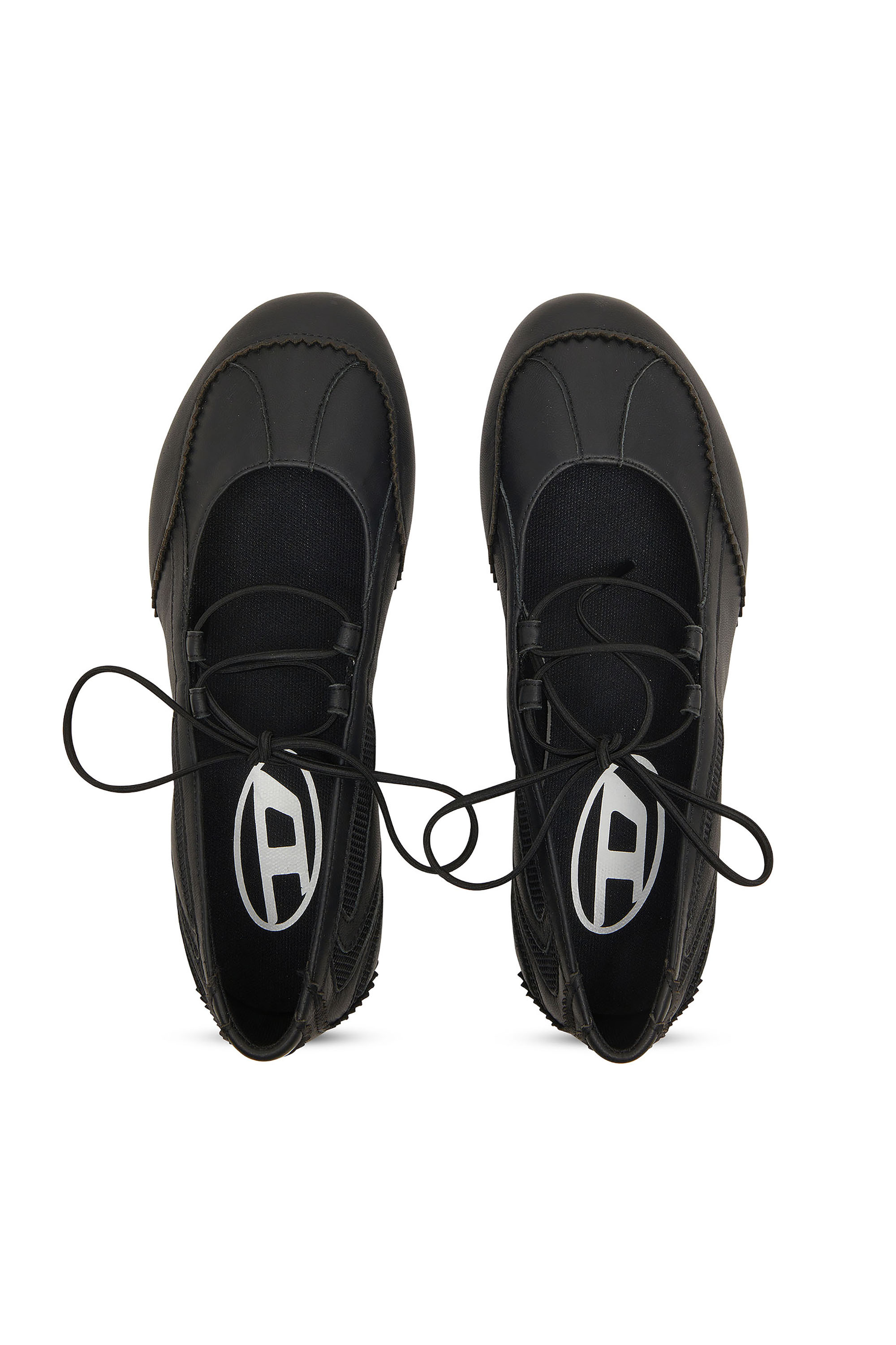 Diesel - D-MILE BALLERINA LACE UP W, Woman's D-Mile-Lace-up ballet flats in leather and mesh in Black - 4