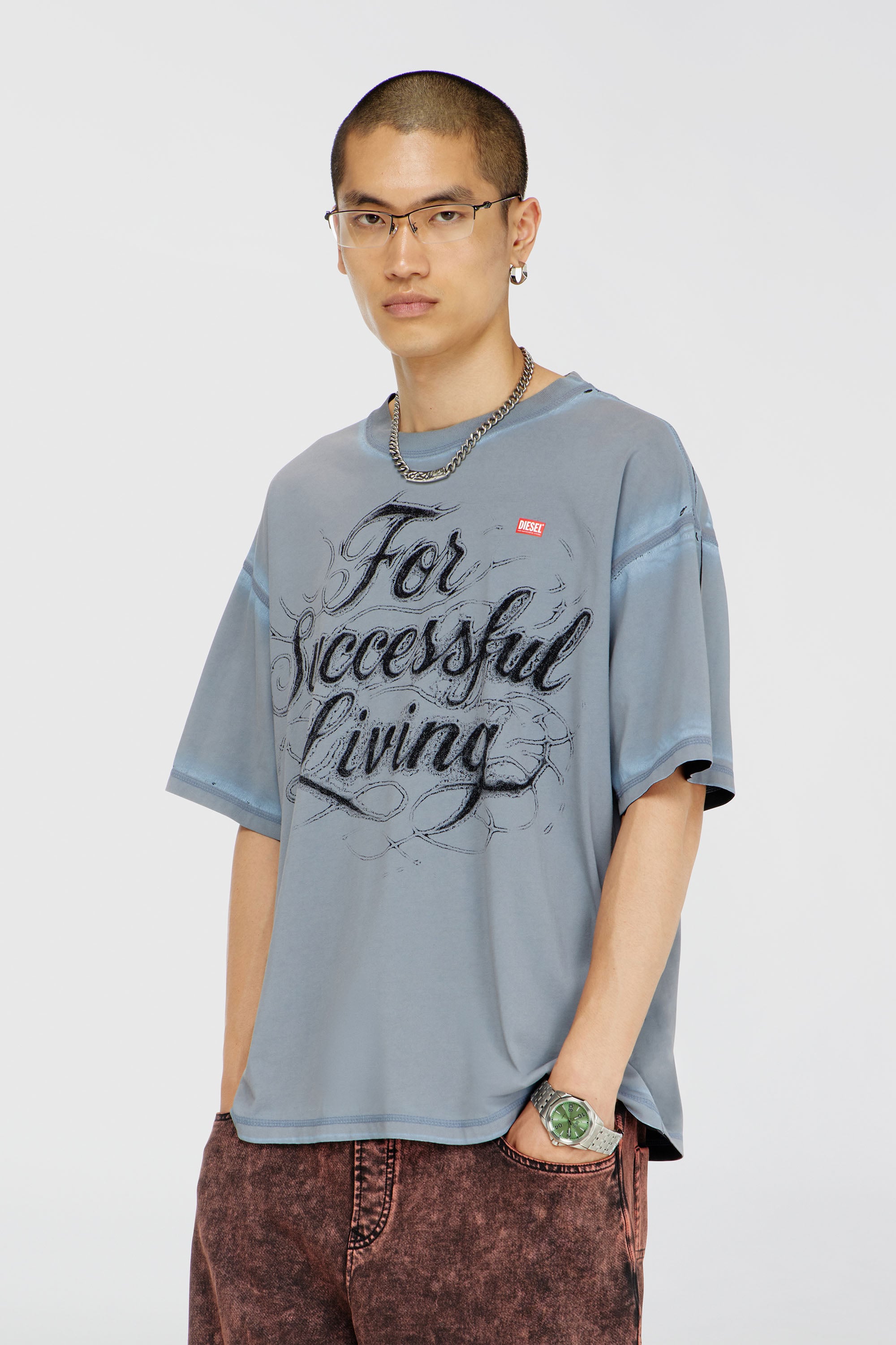 Diesel - T-BOXT-AA8, Man's T-shirt with For Successful Living print in Grey - 1