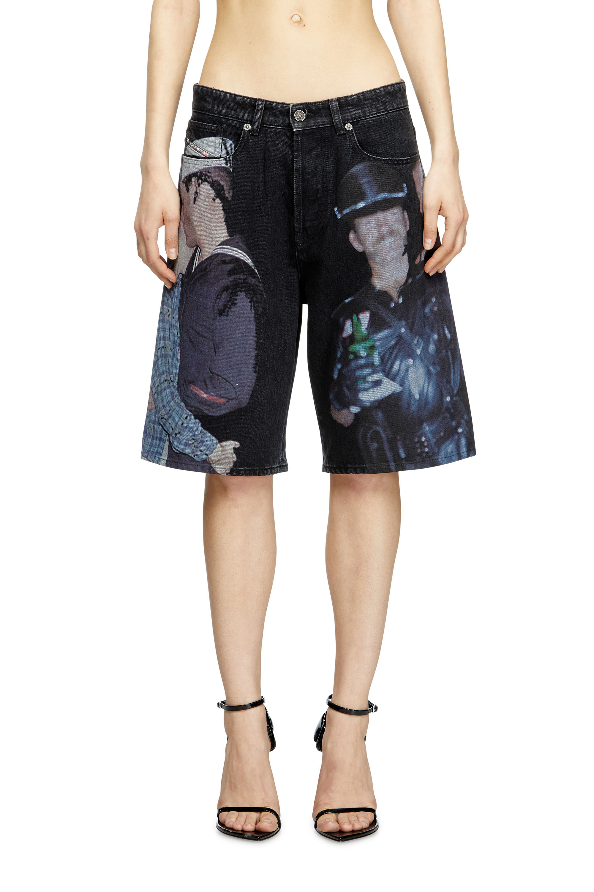 Diesel - PR-D-RIXFORD-S, Unisex's Denim shorts with multicolour print in Black - 1