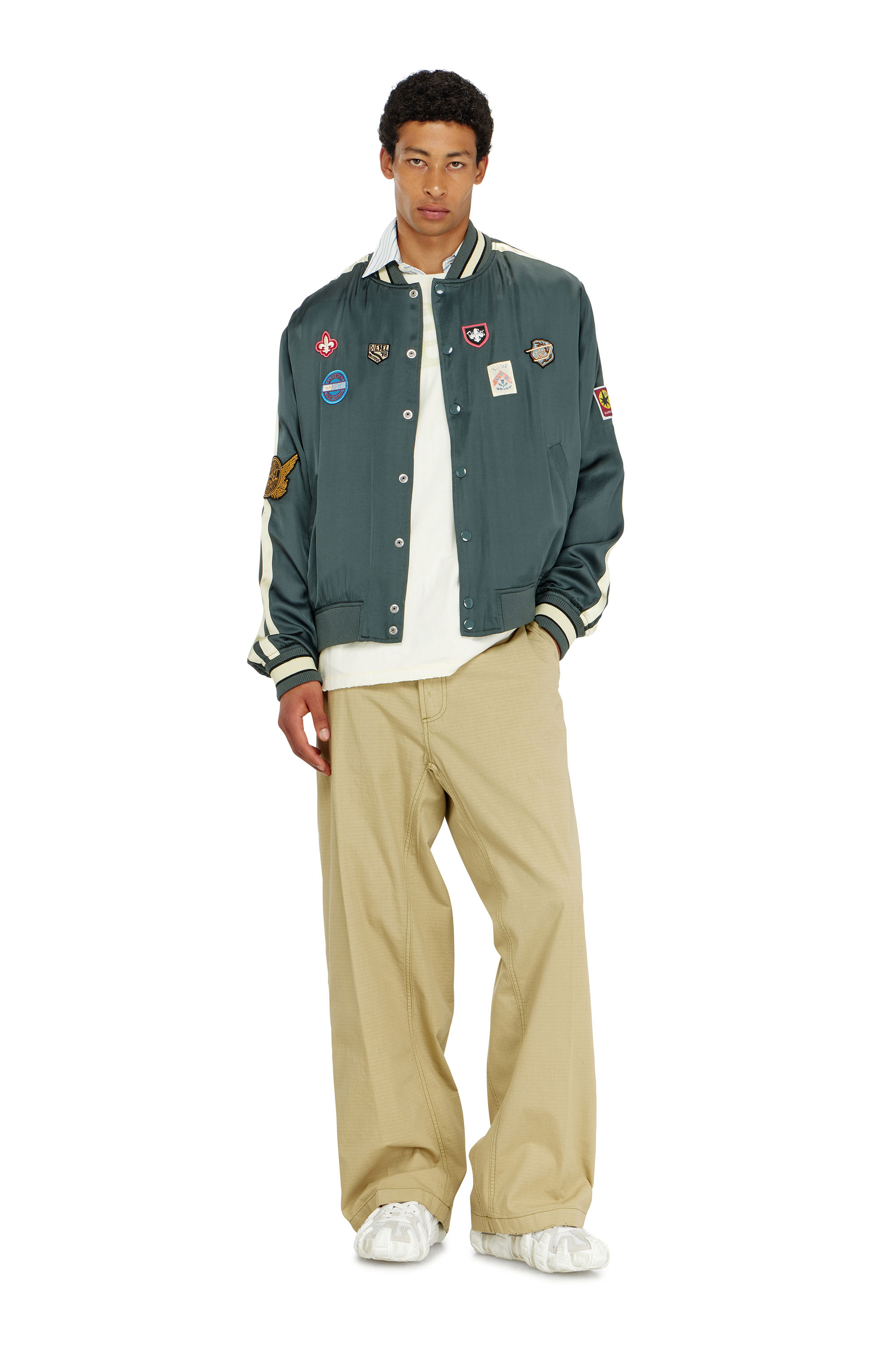 Diesel - J-ANNU, Man's Satin bomber jacket with patches in null - 2