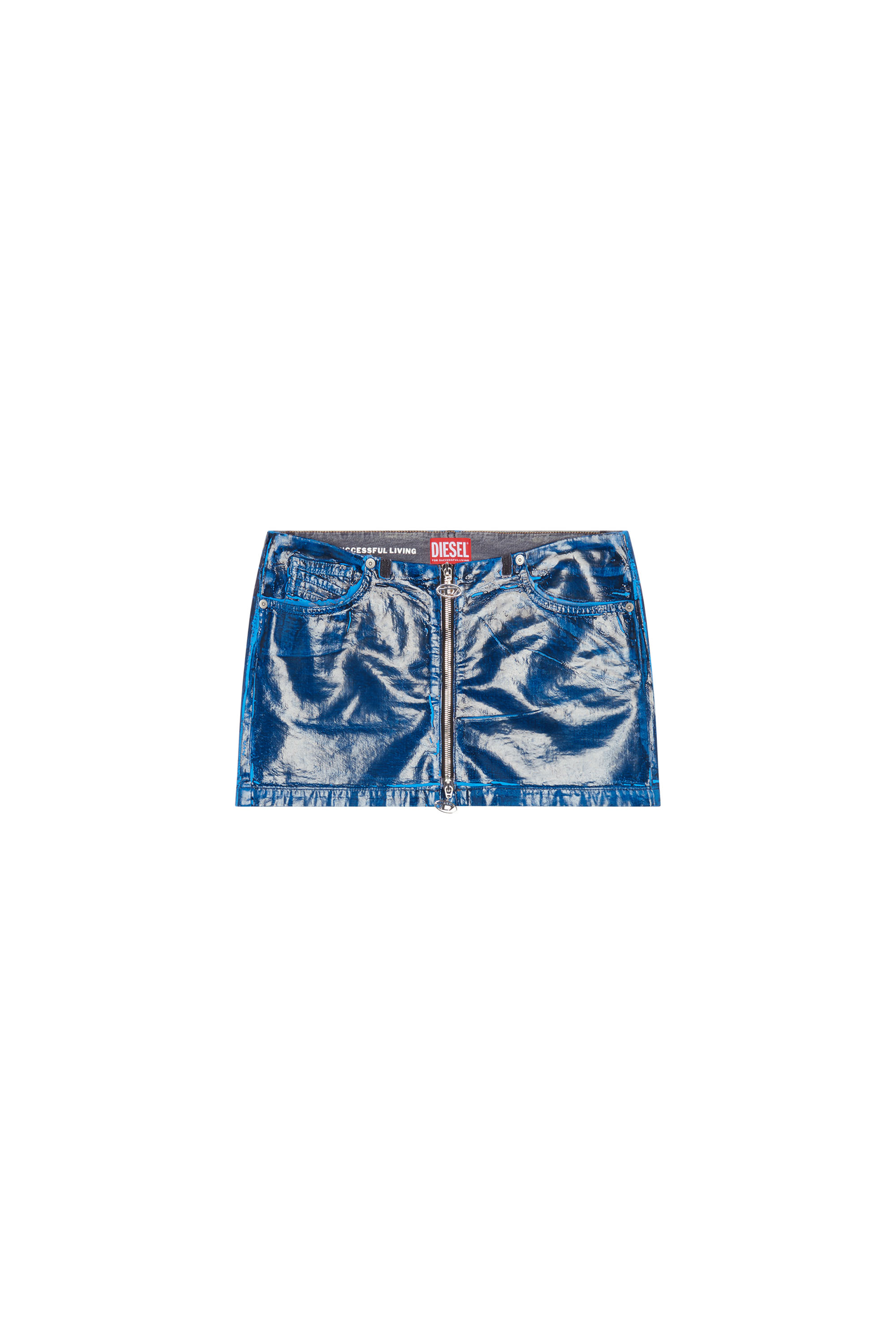 DE-RON-FSC1, Dark Blue Diesel - DE-RON-FSC1, Woman's Denim miniskirt with wet-effect coating in Dark Blue - 2