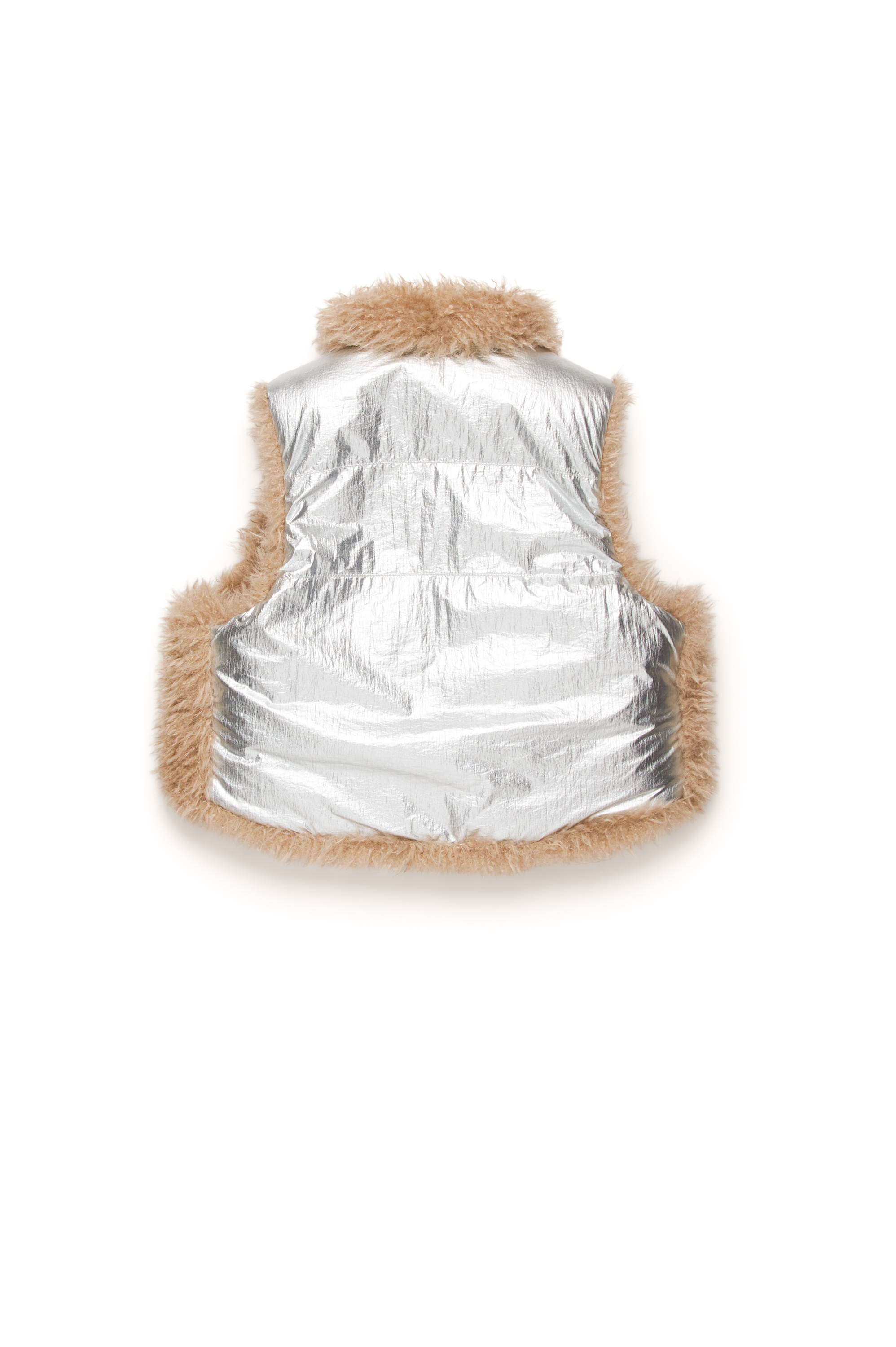 Diesel - JWEFIA, Woman's Metallic vest with shaggy lining in Silver - 2