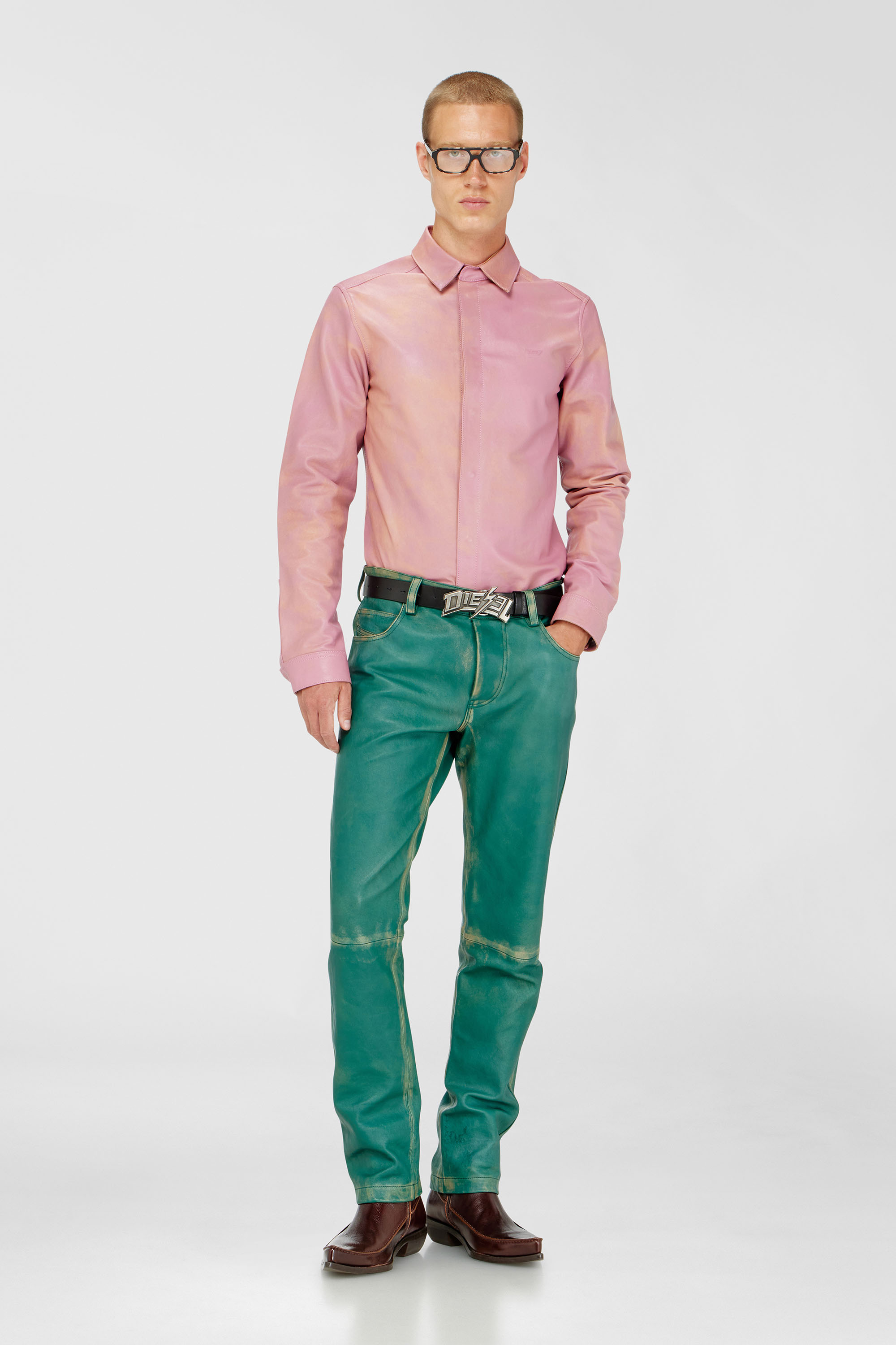 Shirt in treated leather