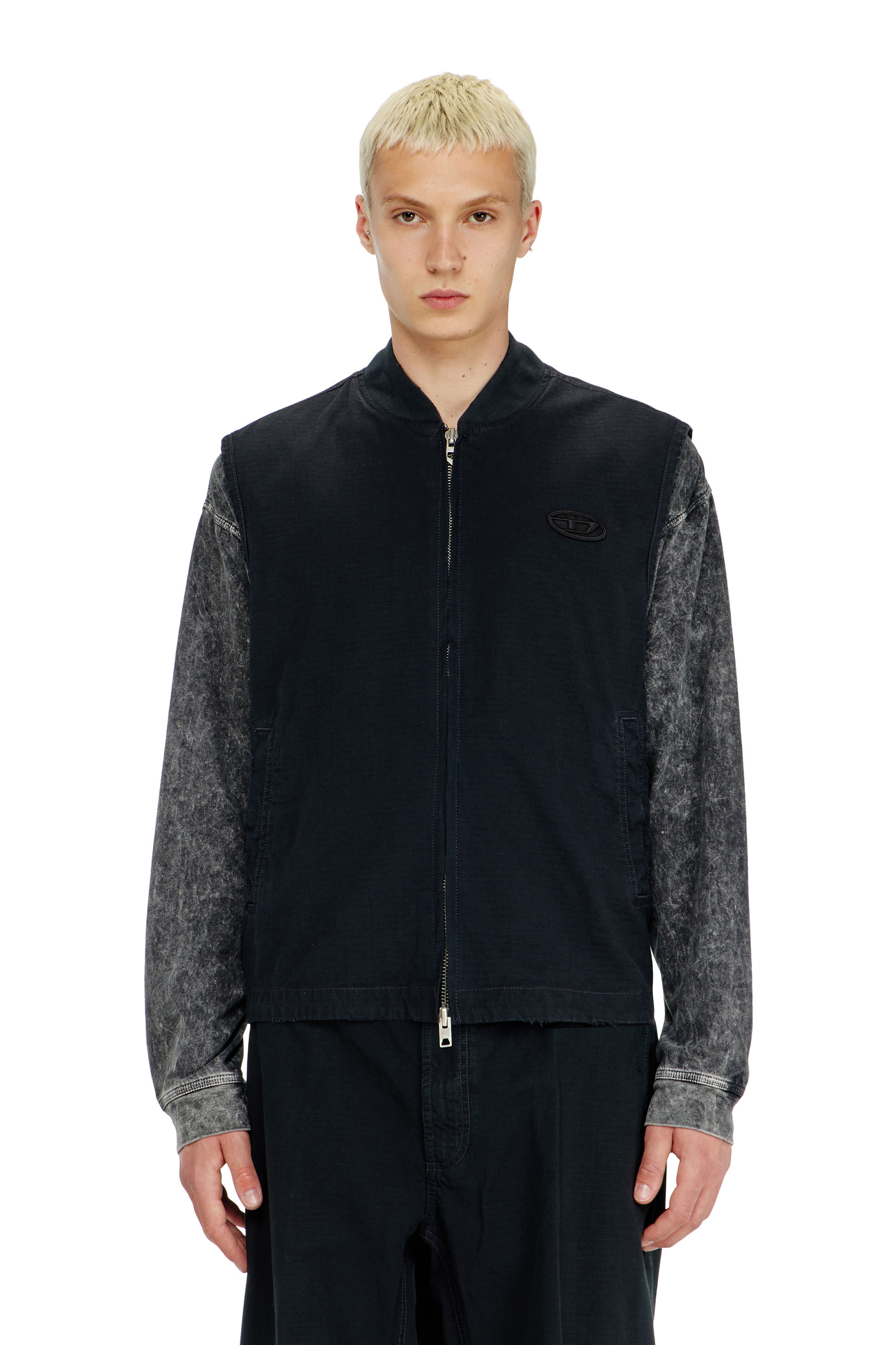 Diesel - J-TYPE-CO-SL, Man's Cotton ripstop vest with Oval D patch in Black - 3