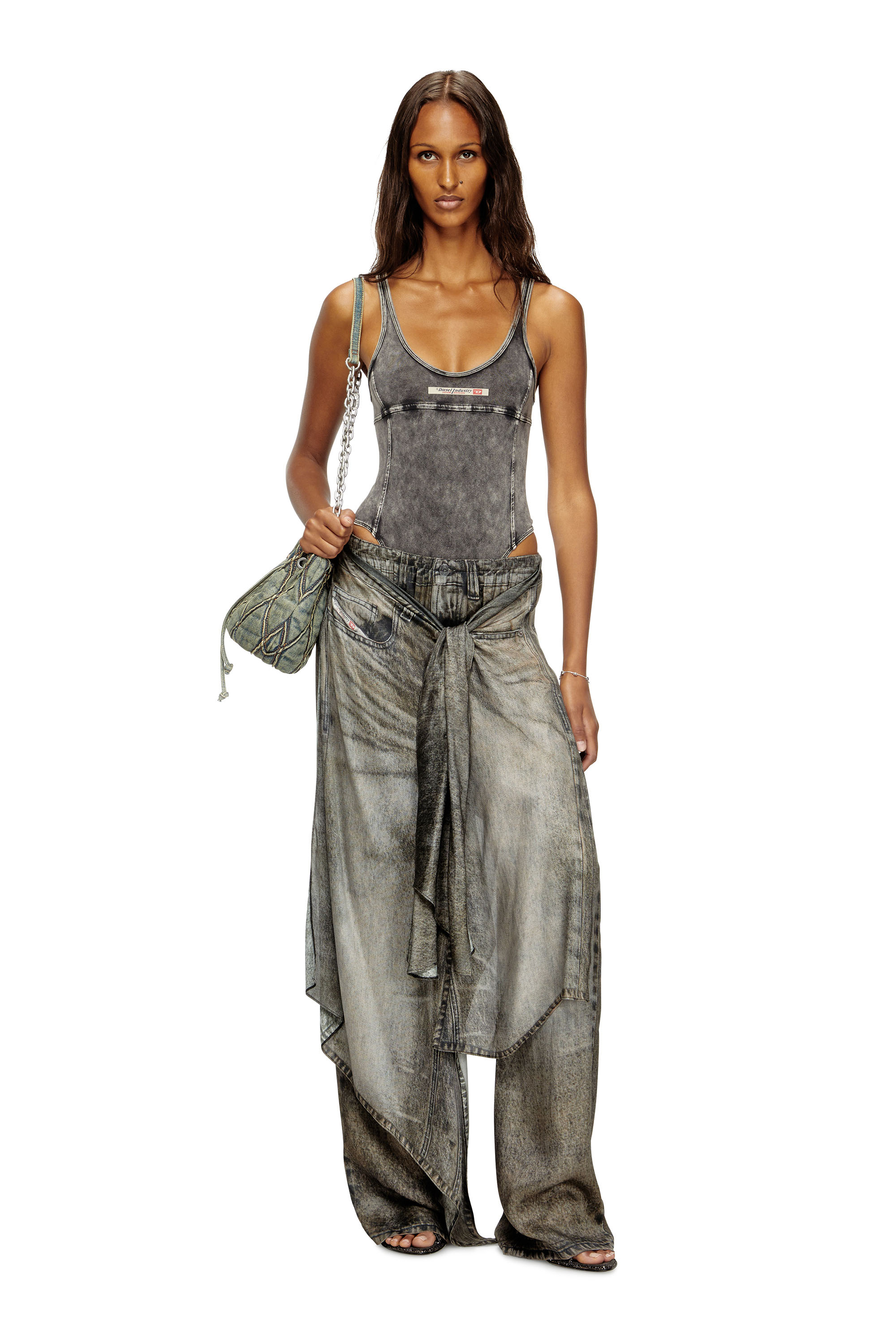 Diesel - PHOEBE-DNM, Woman's Bodysuit in denim-effect jersey in Dark grey - 6