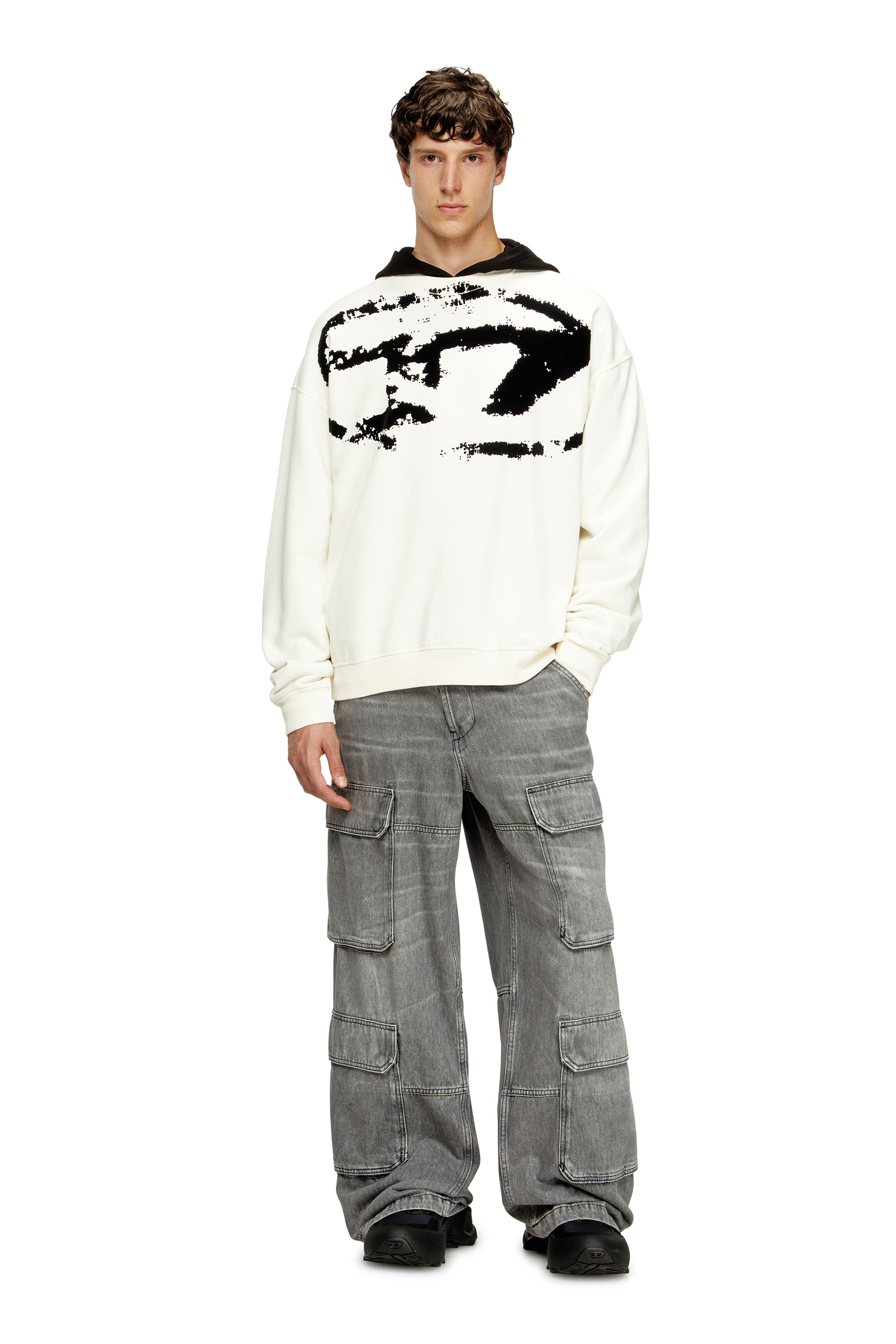 Diesel - S-BOXT-N5, Man's Sweatshirt with distressed flocked logo in White/Black - 2