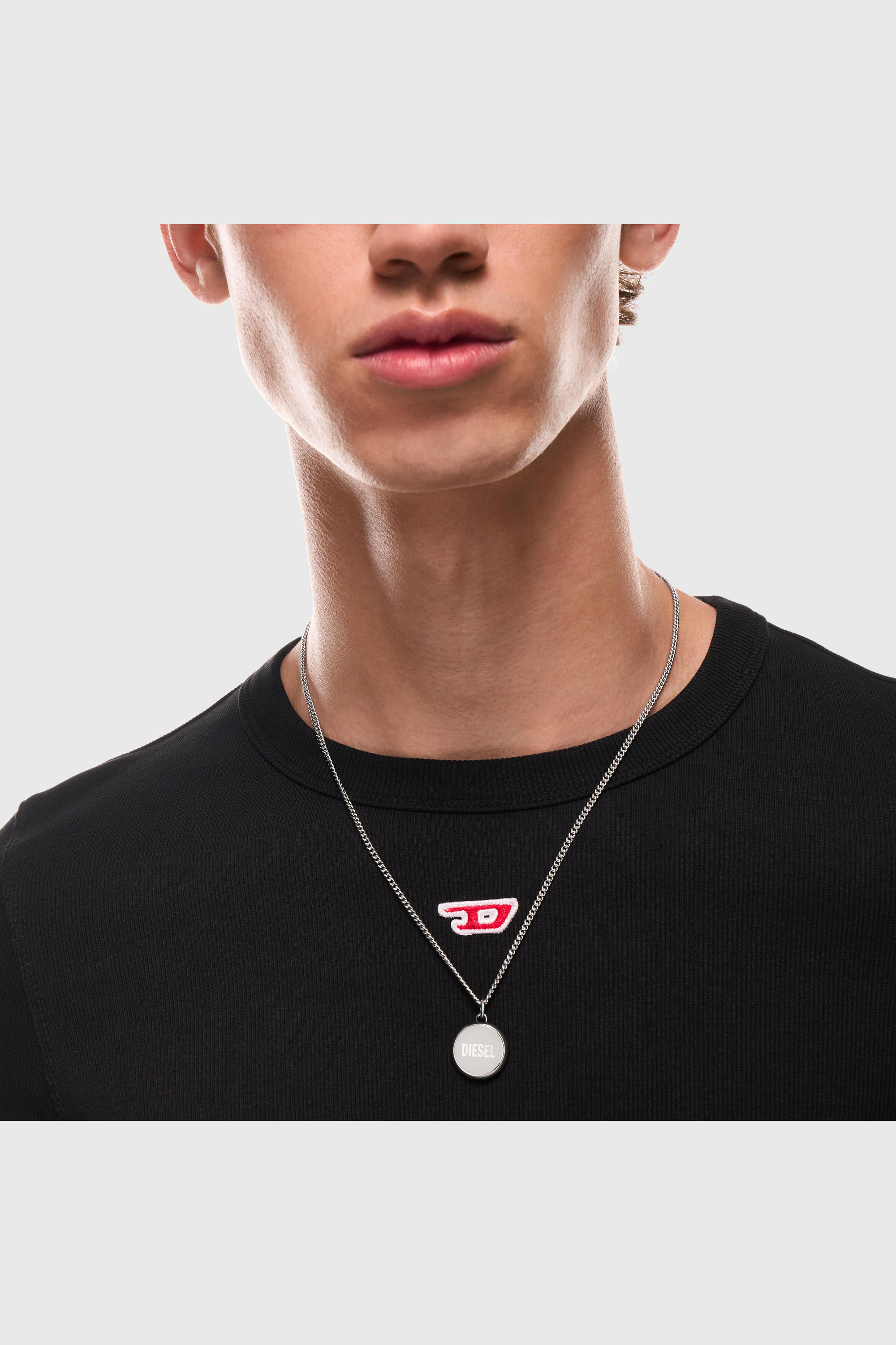 Diesel - DX1738040, Unisex's Stainless steel denim texture pendant necklace in Silver - 5