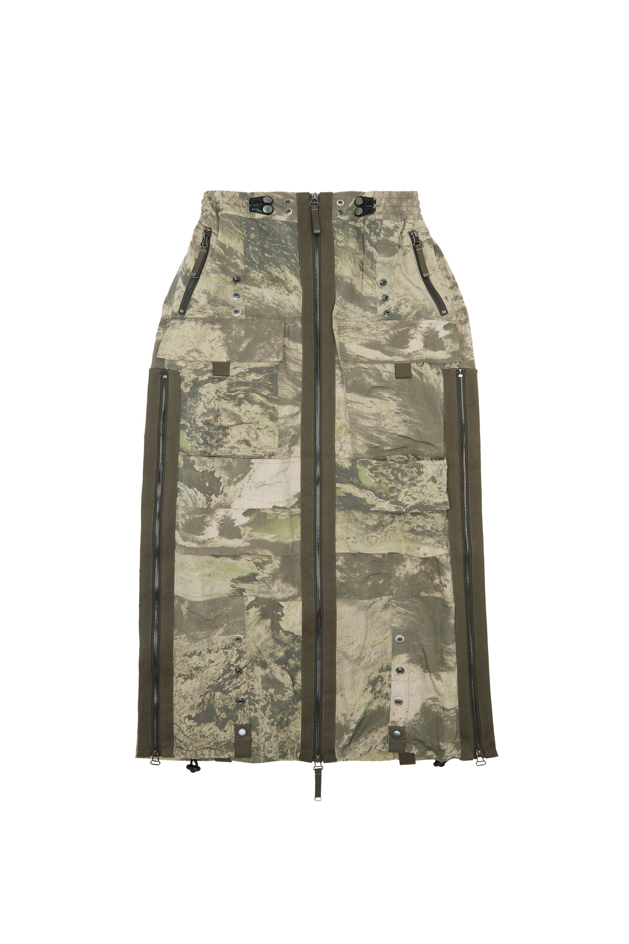 O-CREP-N1, Military Green Diesel - O-CREP-N1, Woman's Long skirt with cargo pockets in Military Green - 2