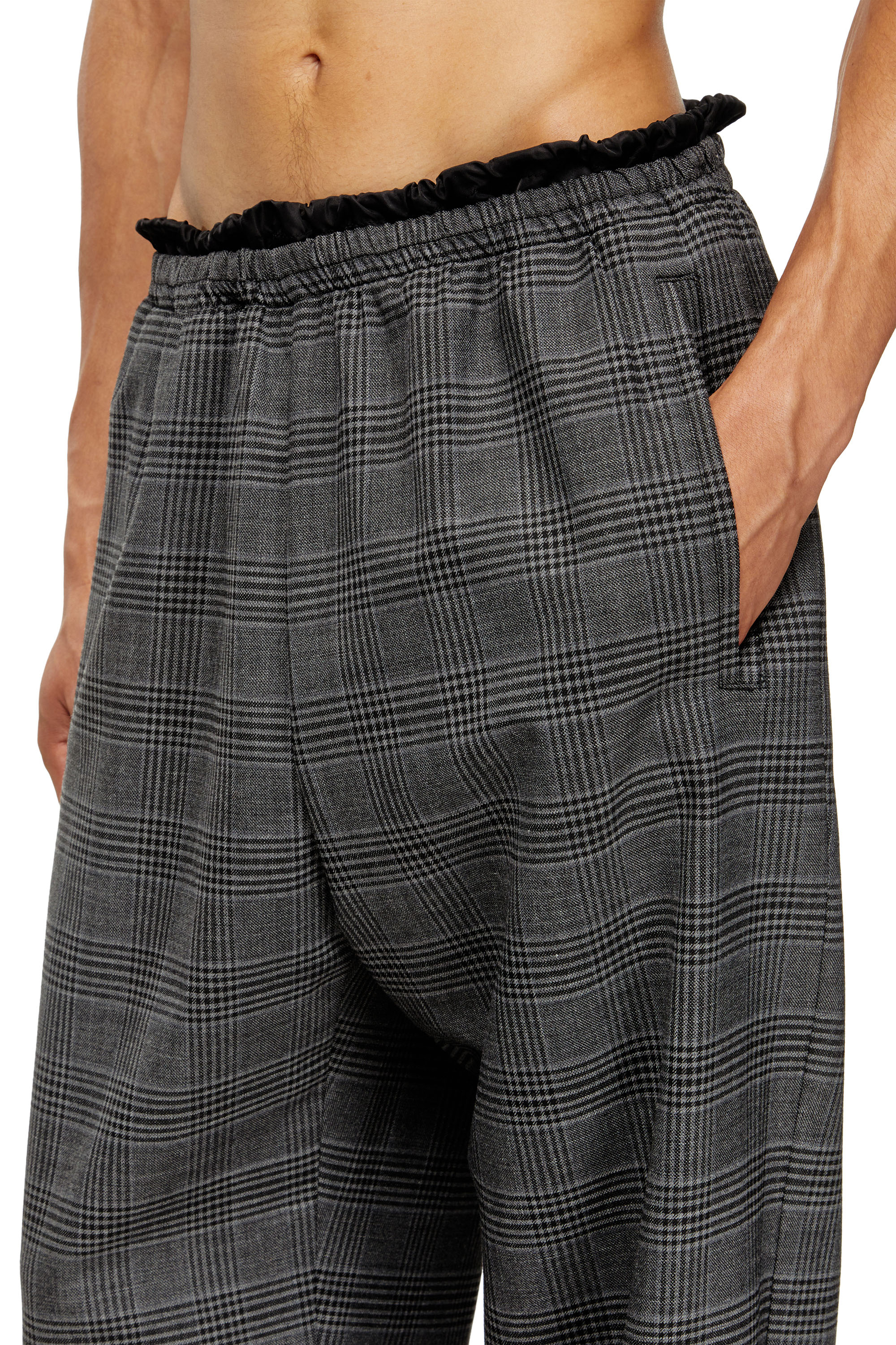 Diesel - P-TILSON, Man's Wool pants with a drawstring waist in Black/Grey - 5