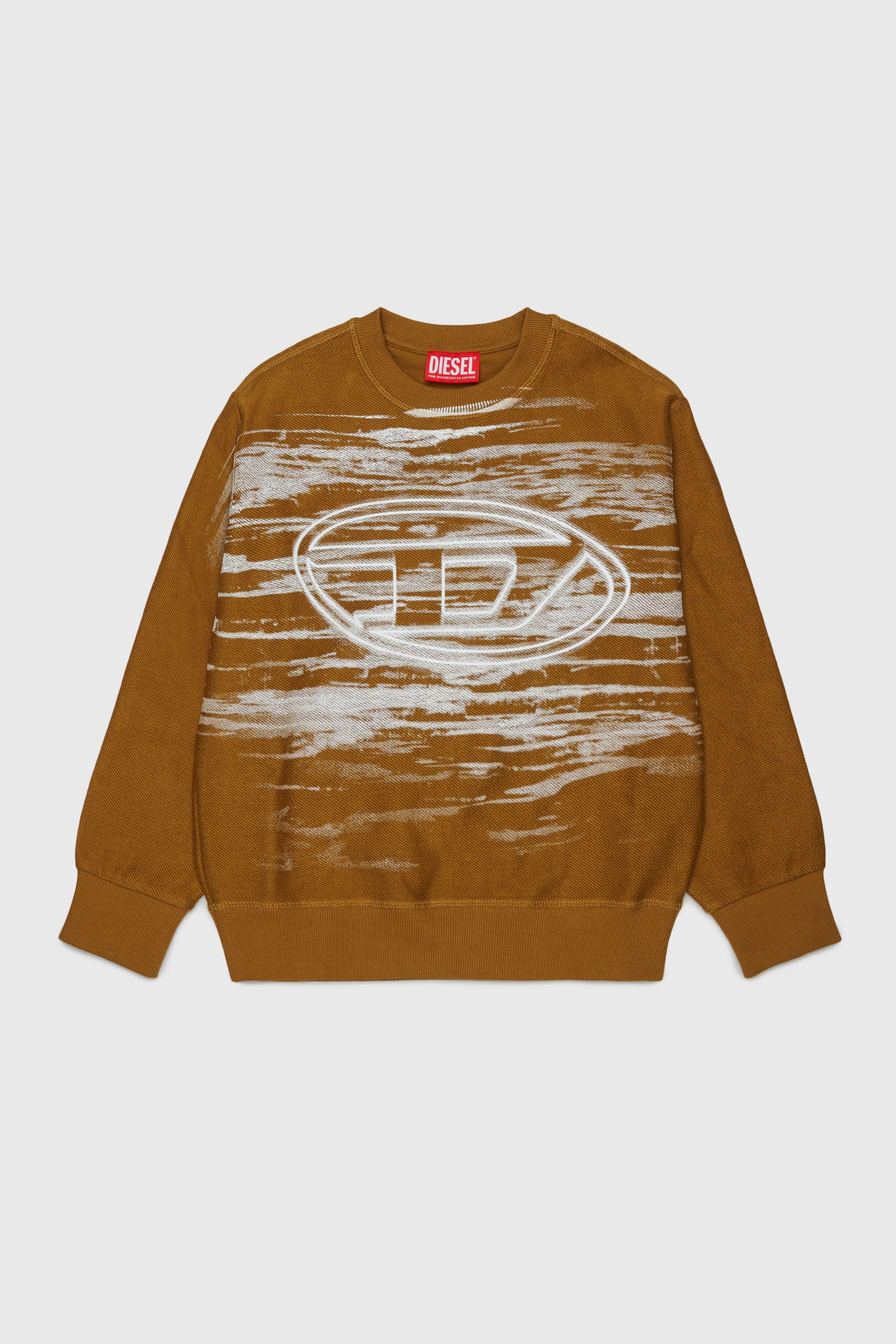 Diesel - SFRIT OVER, Man's Sweatshirt with streaks and Oval D logo in Brown - 1